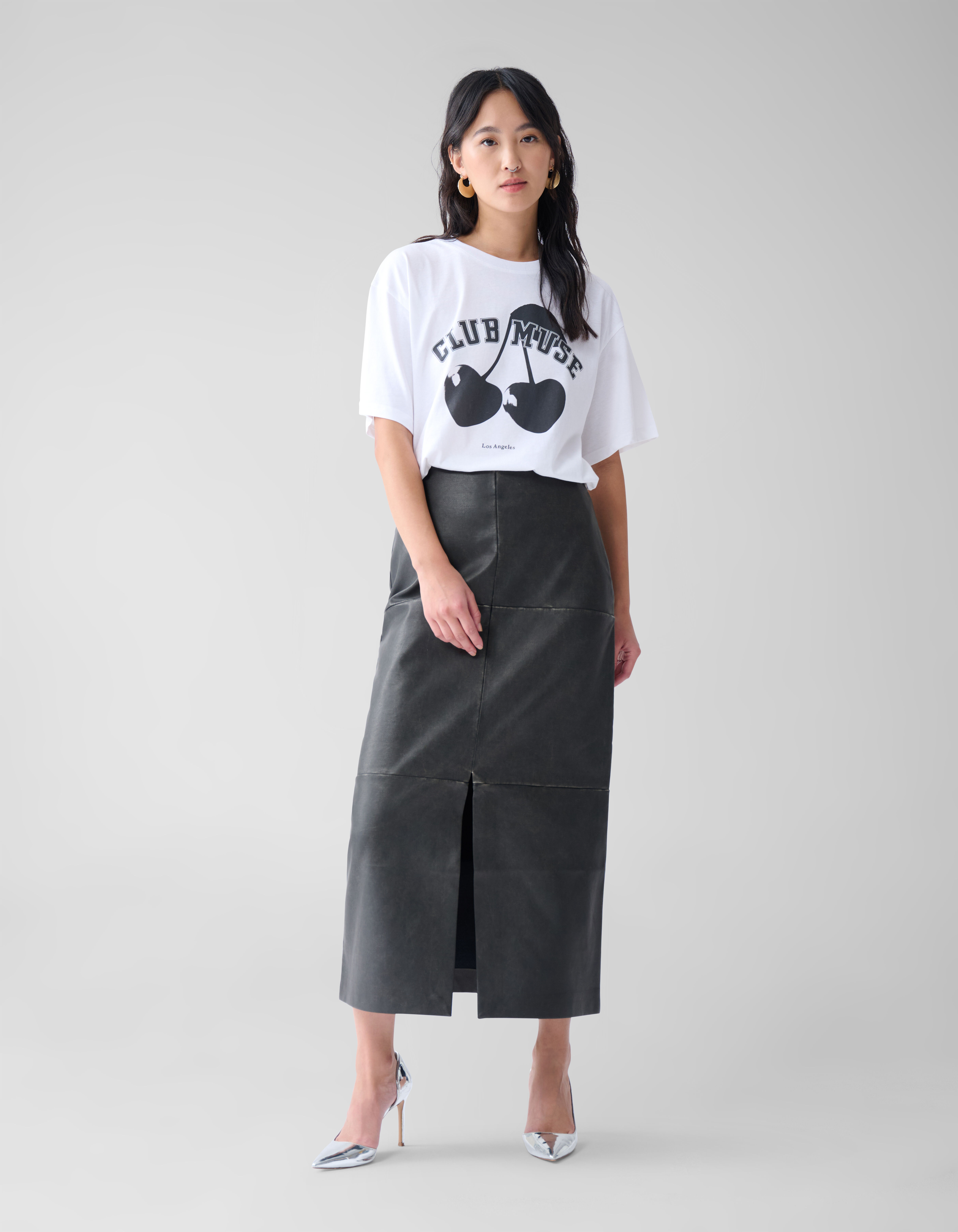 Washed Midi Rok Donkergrijs SHOEBY WOMEN