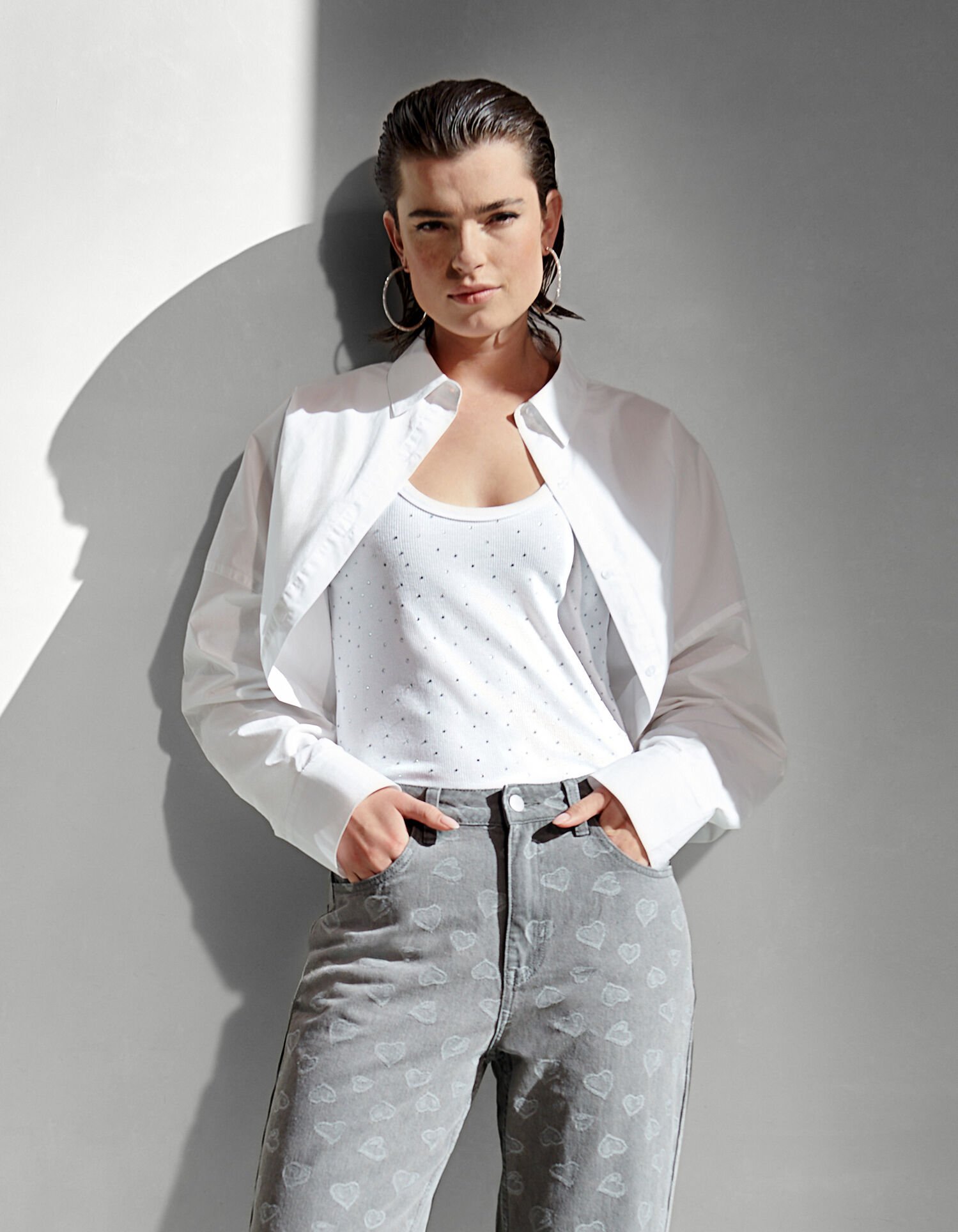 Cropped Poplin Blouse Wit SHOEBY WOMEN