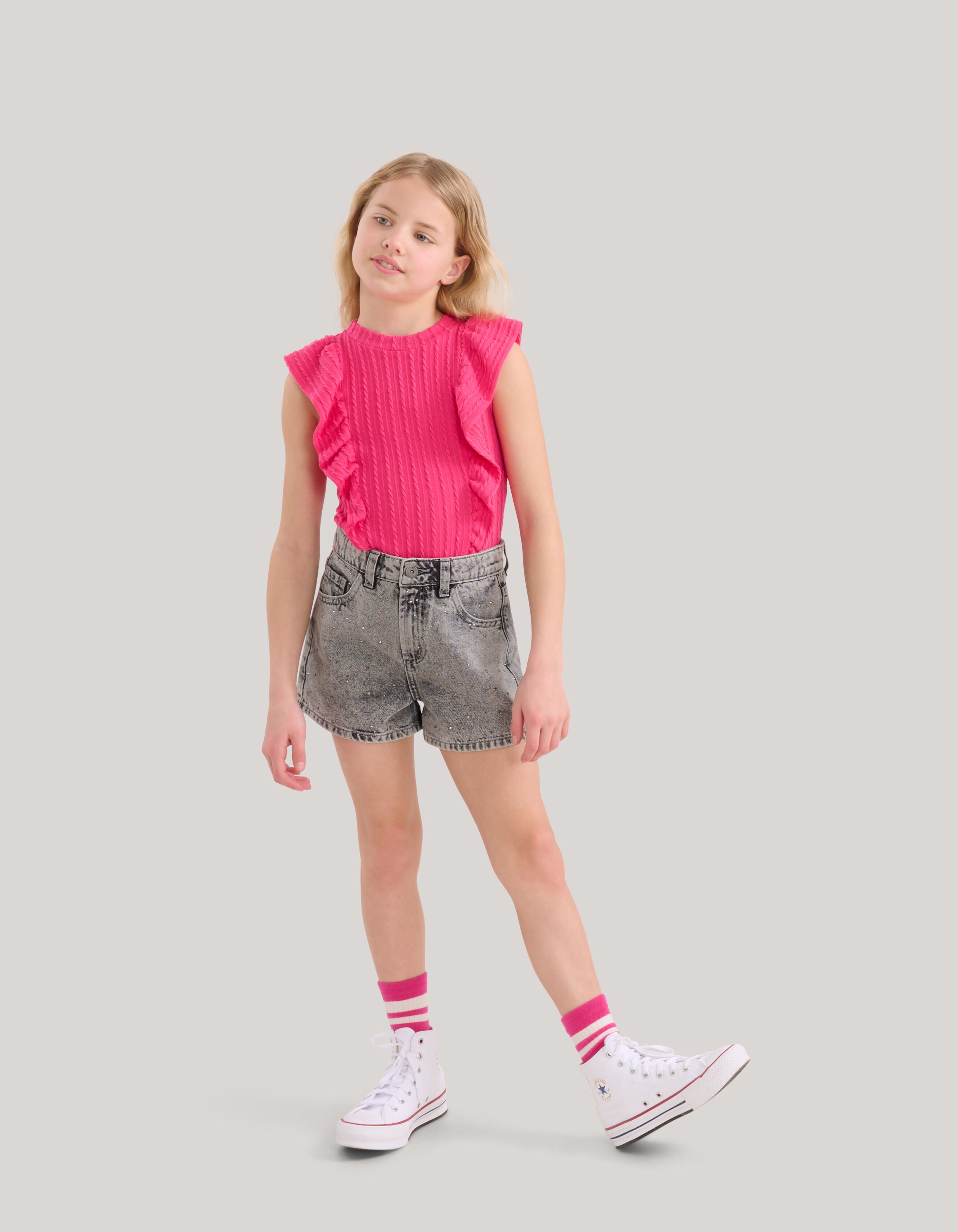 Ruffle Rib Top Roze SHOEBY GIRLS