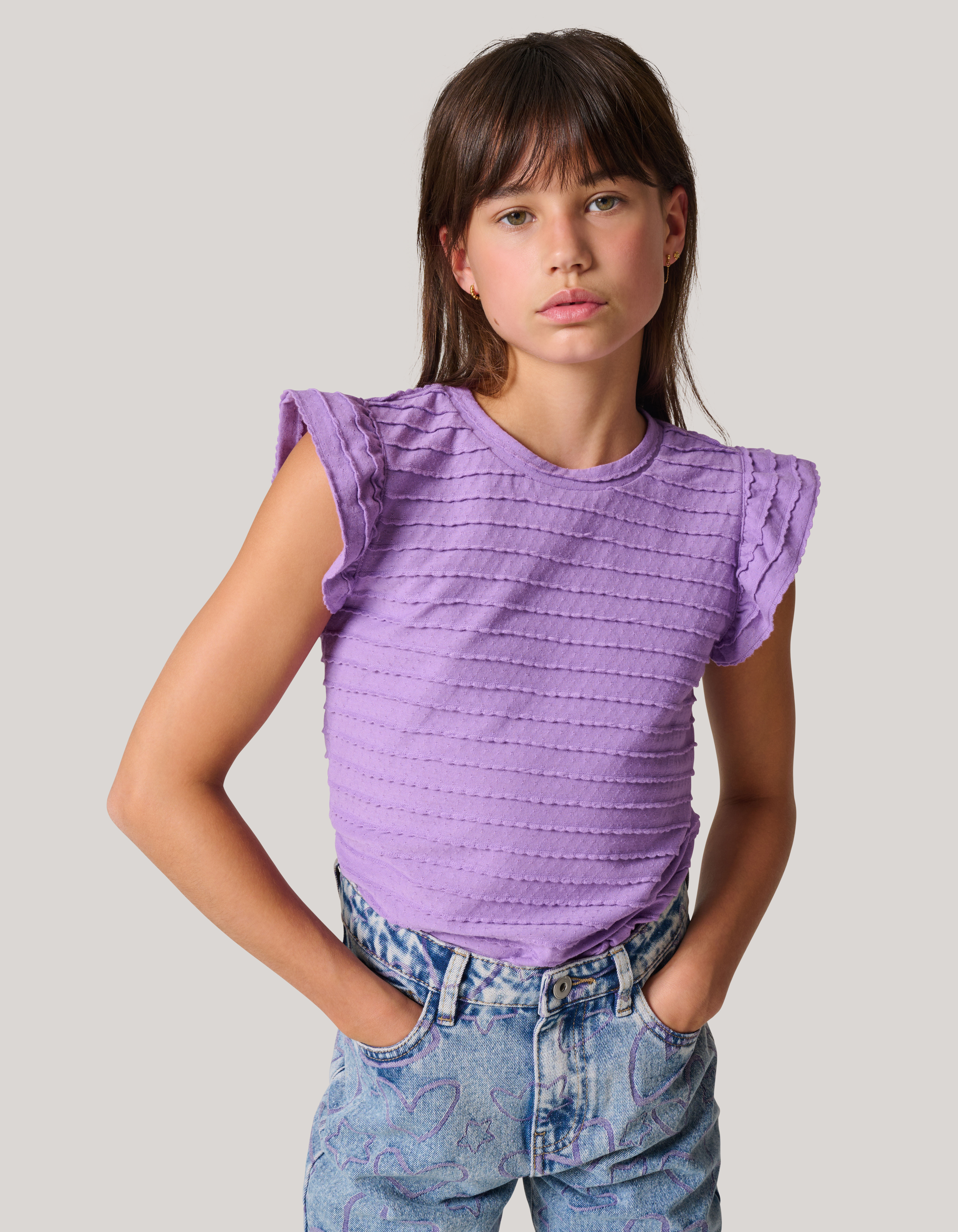 Ruffle Rib Top Paars SHOEBY GIRLS