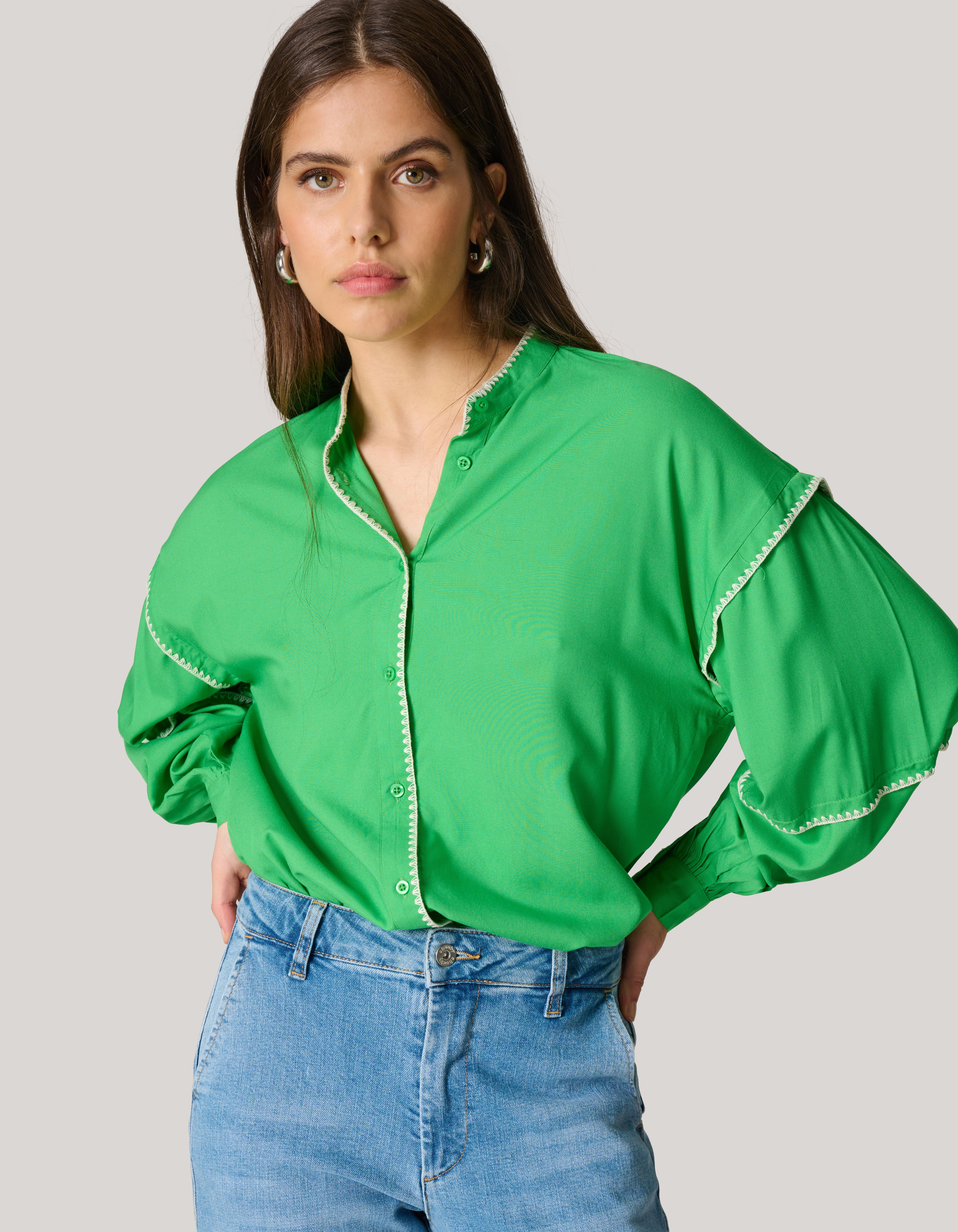 Embroidery Blouse Groen SHOEBY WOMEN