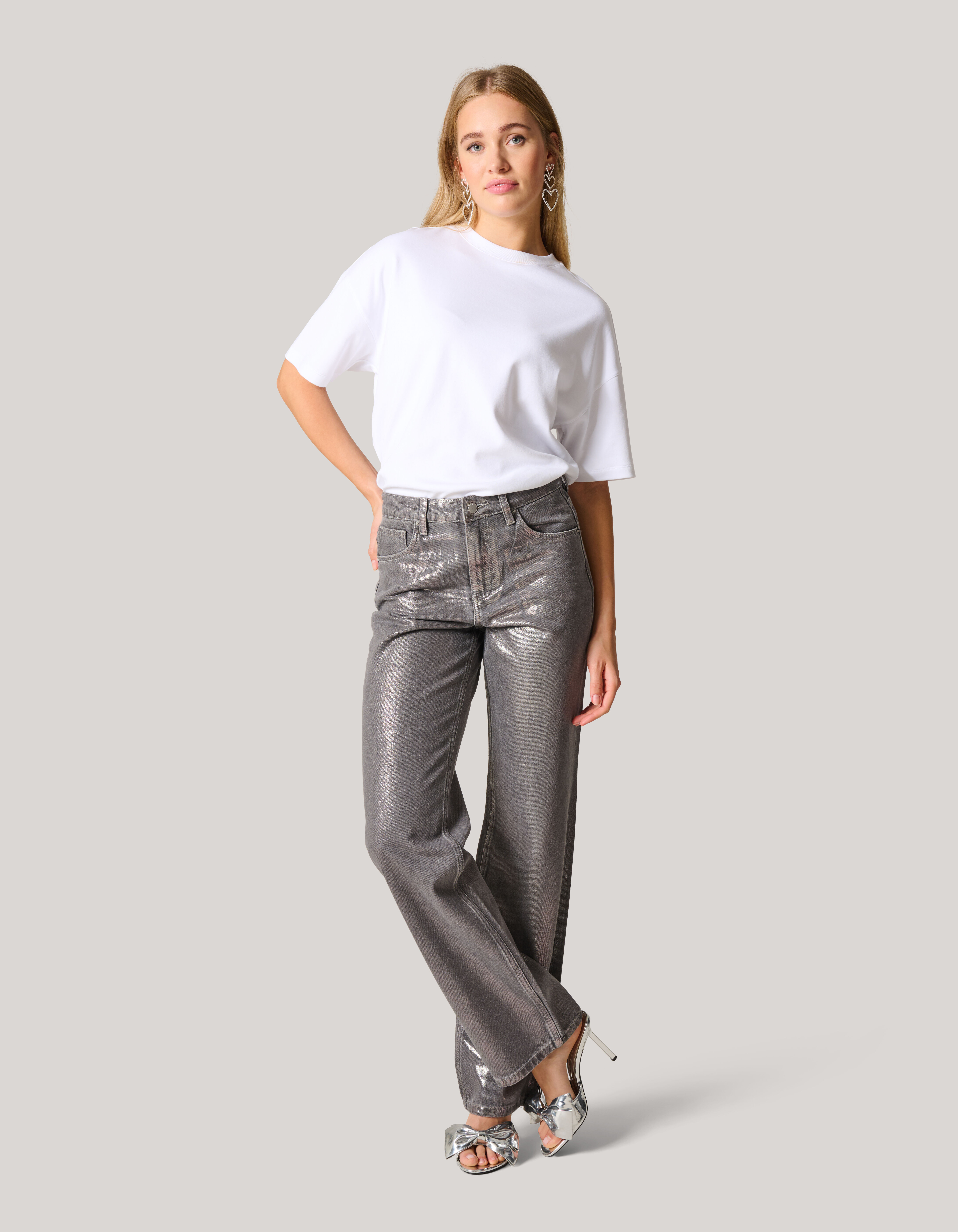 Metallic Wide Leg Jeans Donkergrijs SHOEBY WOMEN