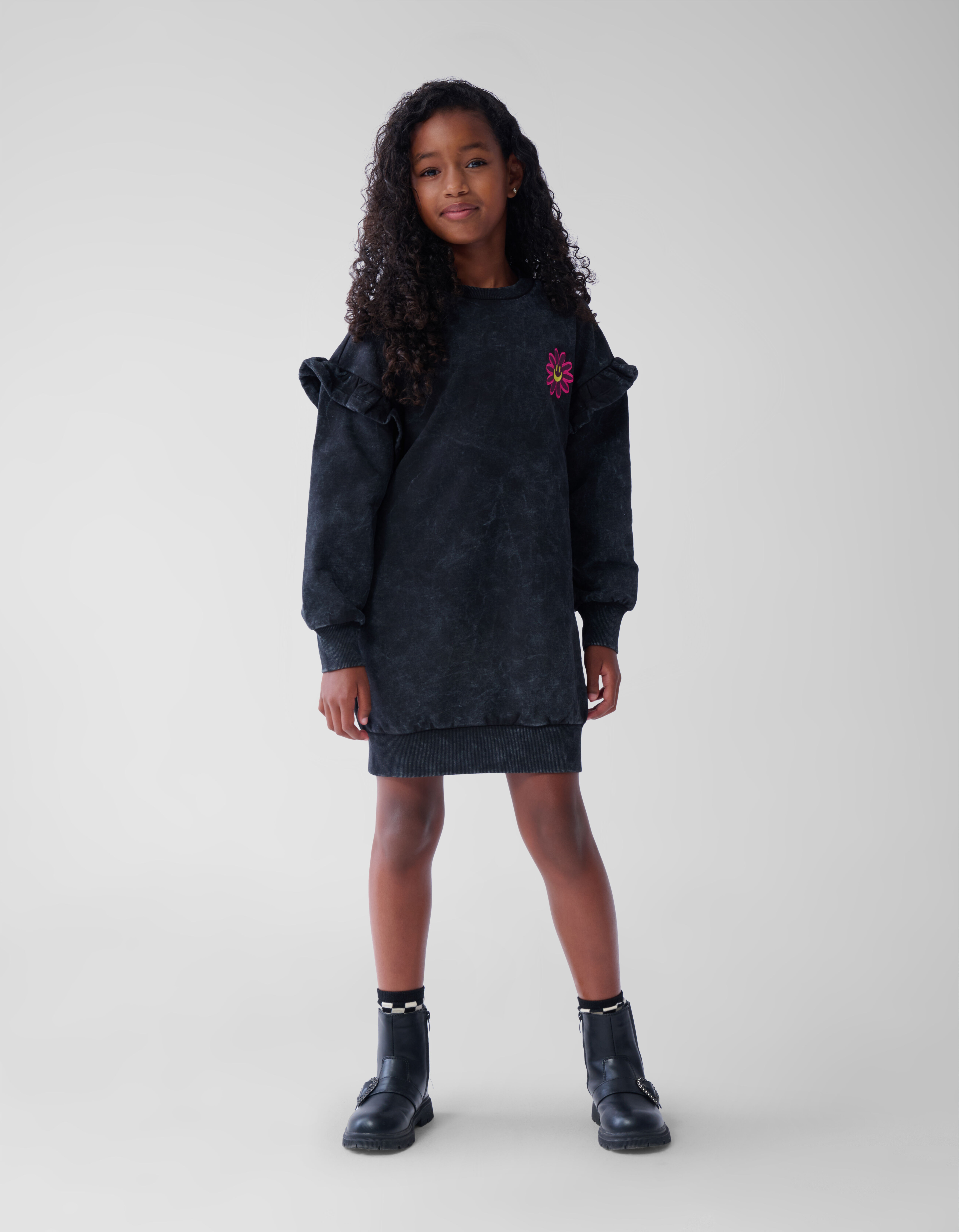 Washed Sweater Jurk Donkergrijs SHOEBY GIRLS