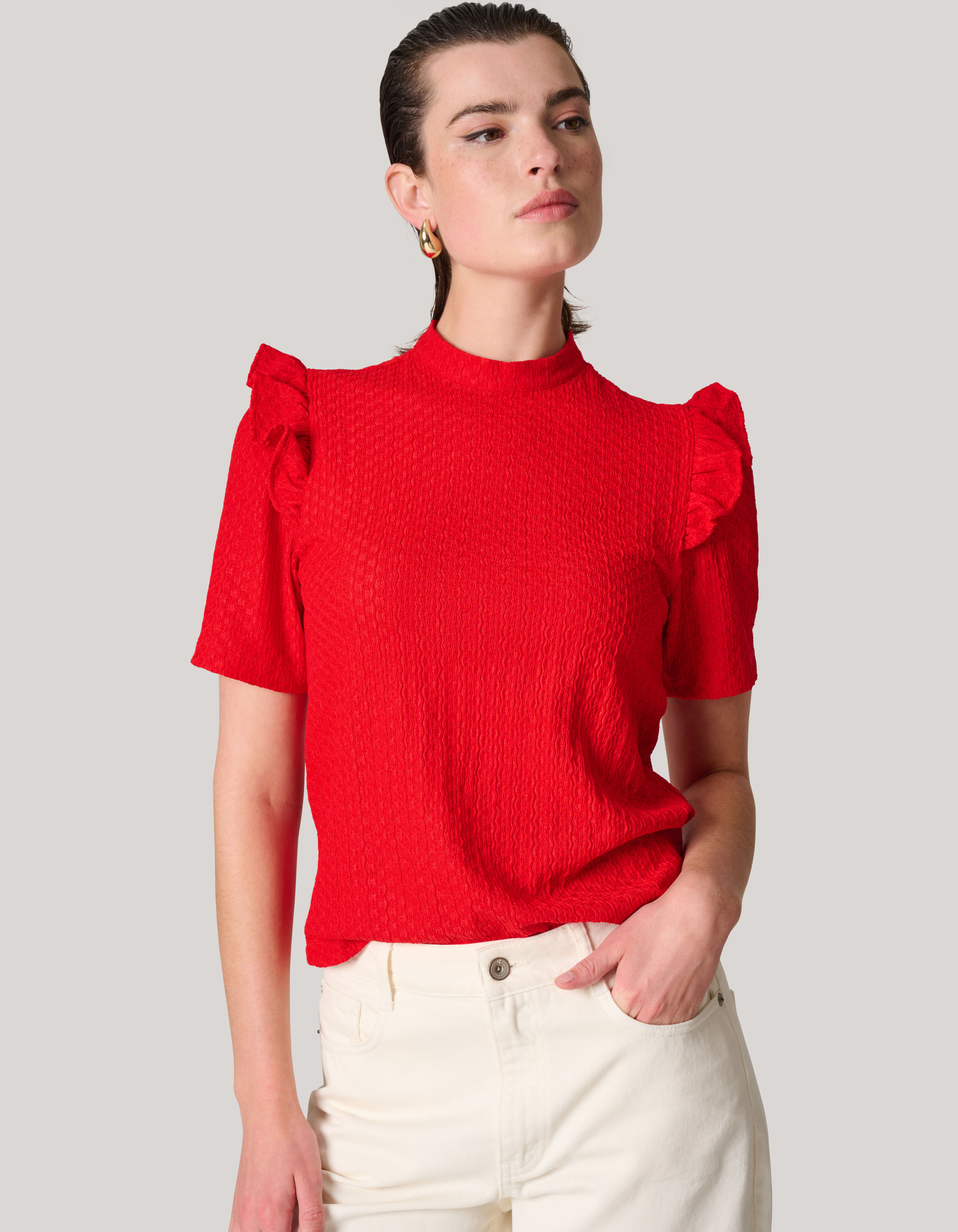 Crinkle Ruffle Top Rood SHOEBY WOMEN