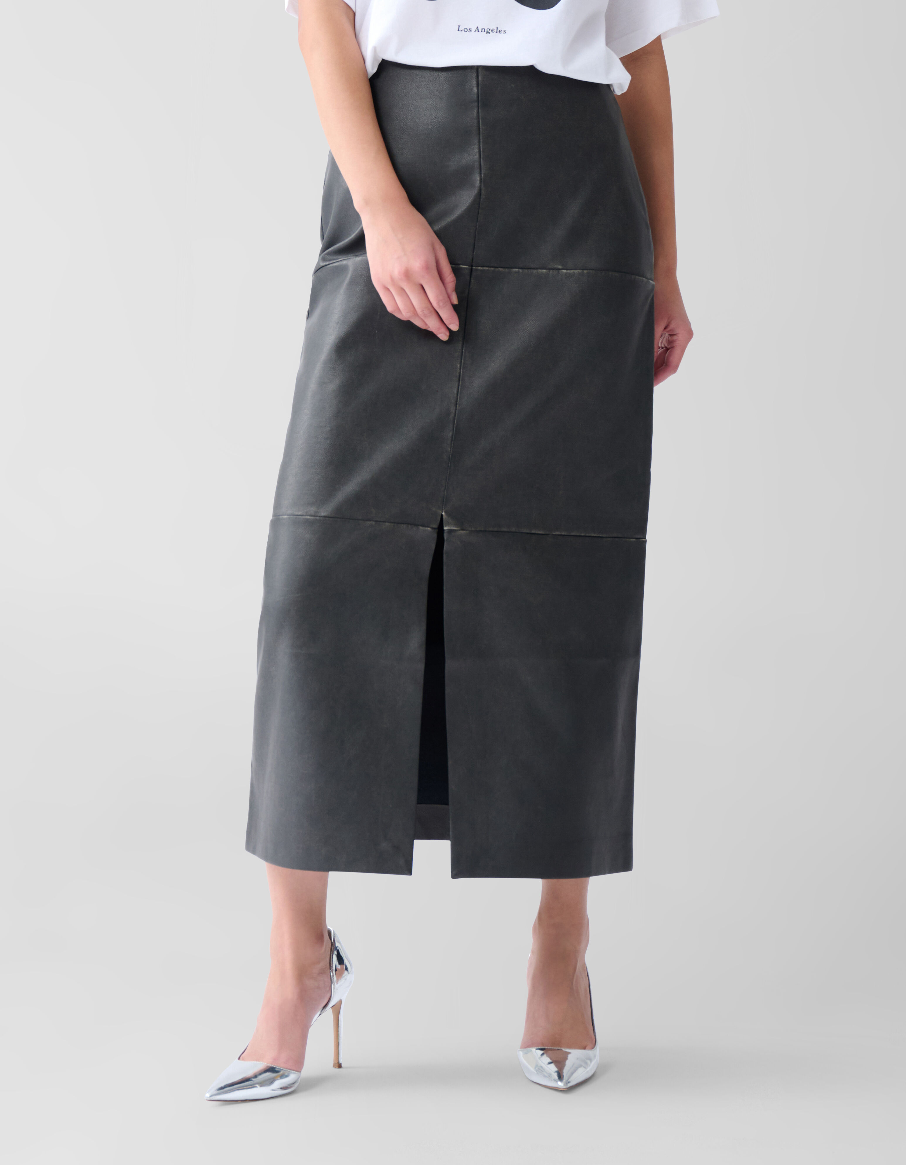 Washed Midi Rok Donkergrijs SHOEBY WOMEN