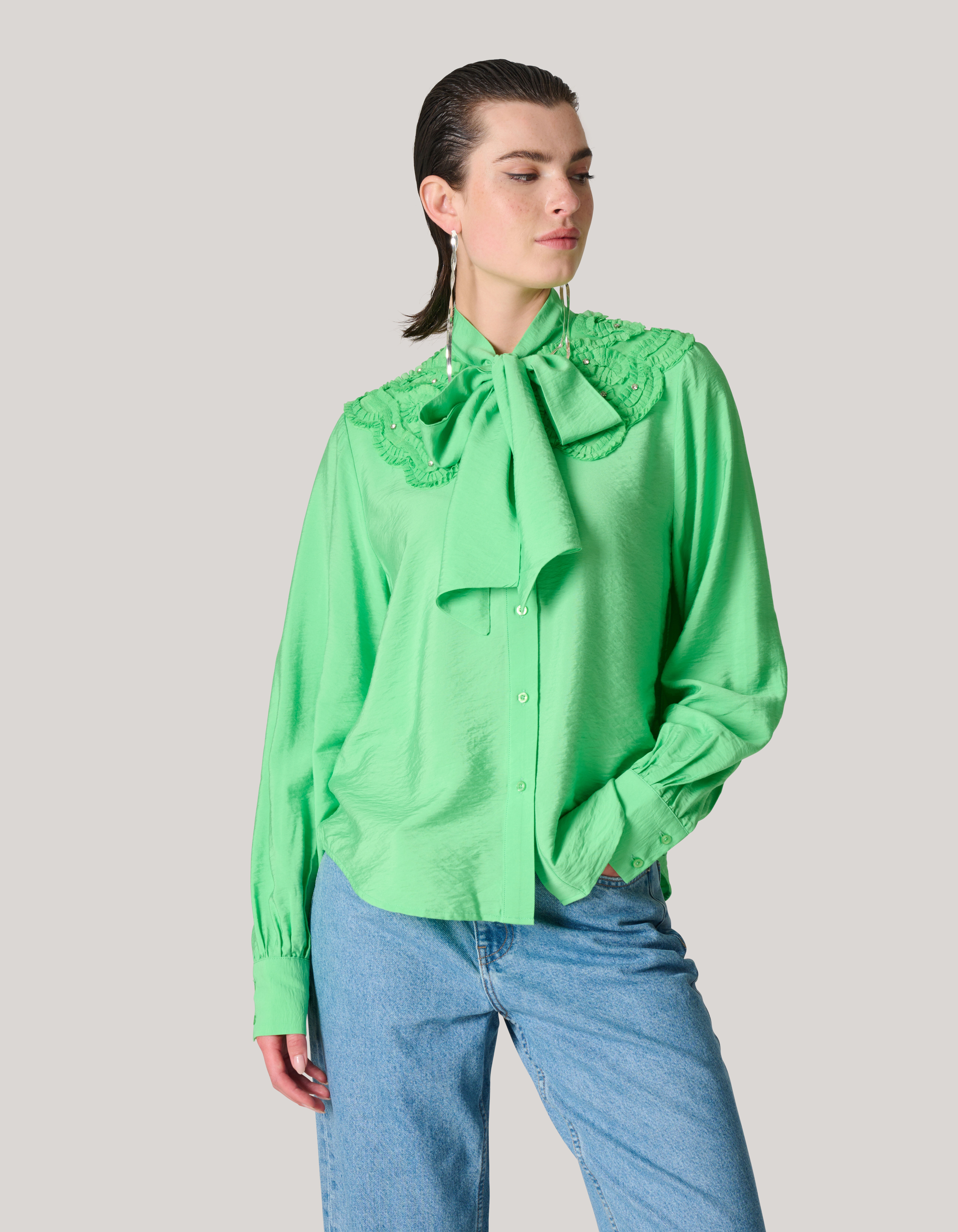 Bow Strass Blouse Groen SHOEBY WOMEN