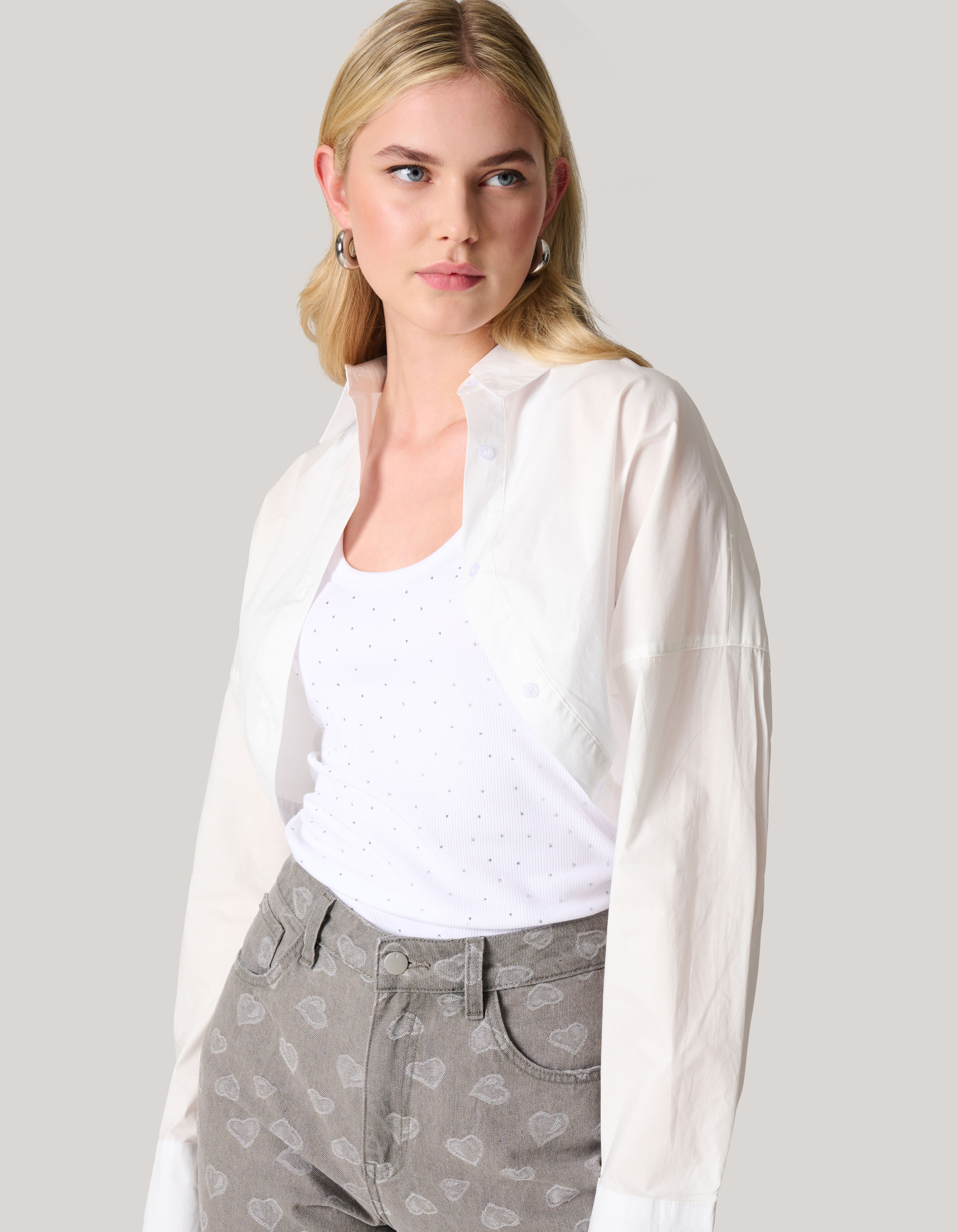 Cropped Poplin Blouse Wit SHOEBY WOMEN