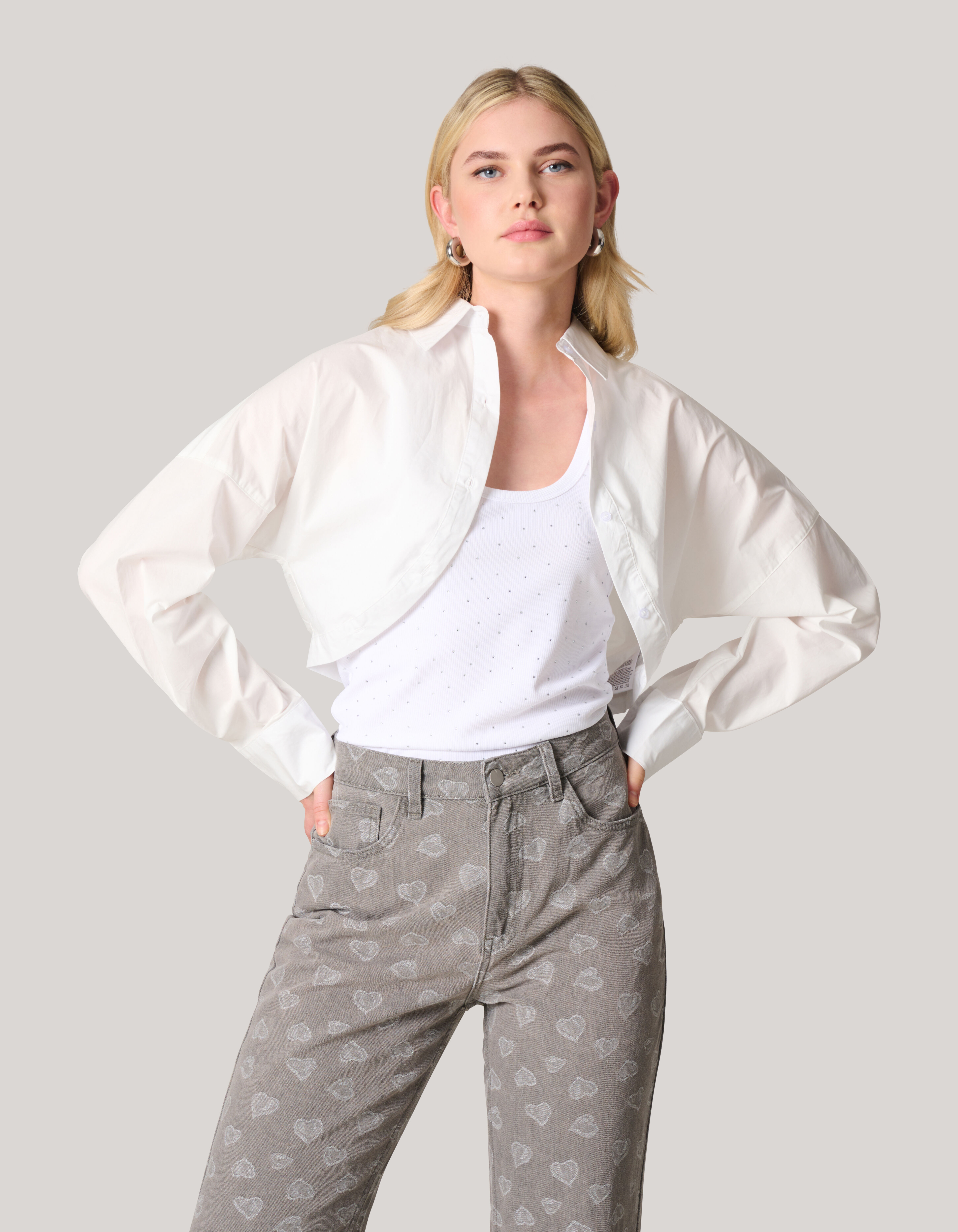 Cropped Poplin Blouse Wit SHOEBY WOMEN