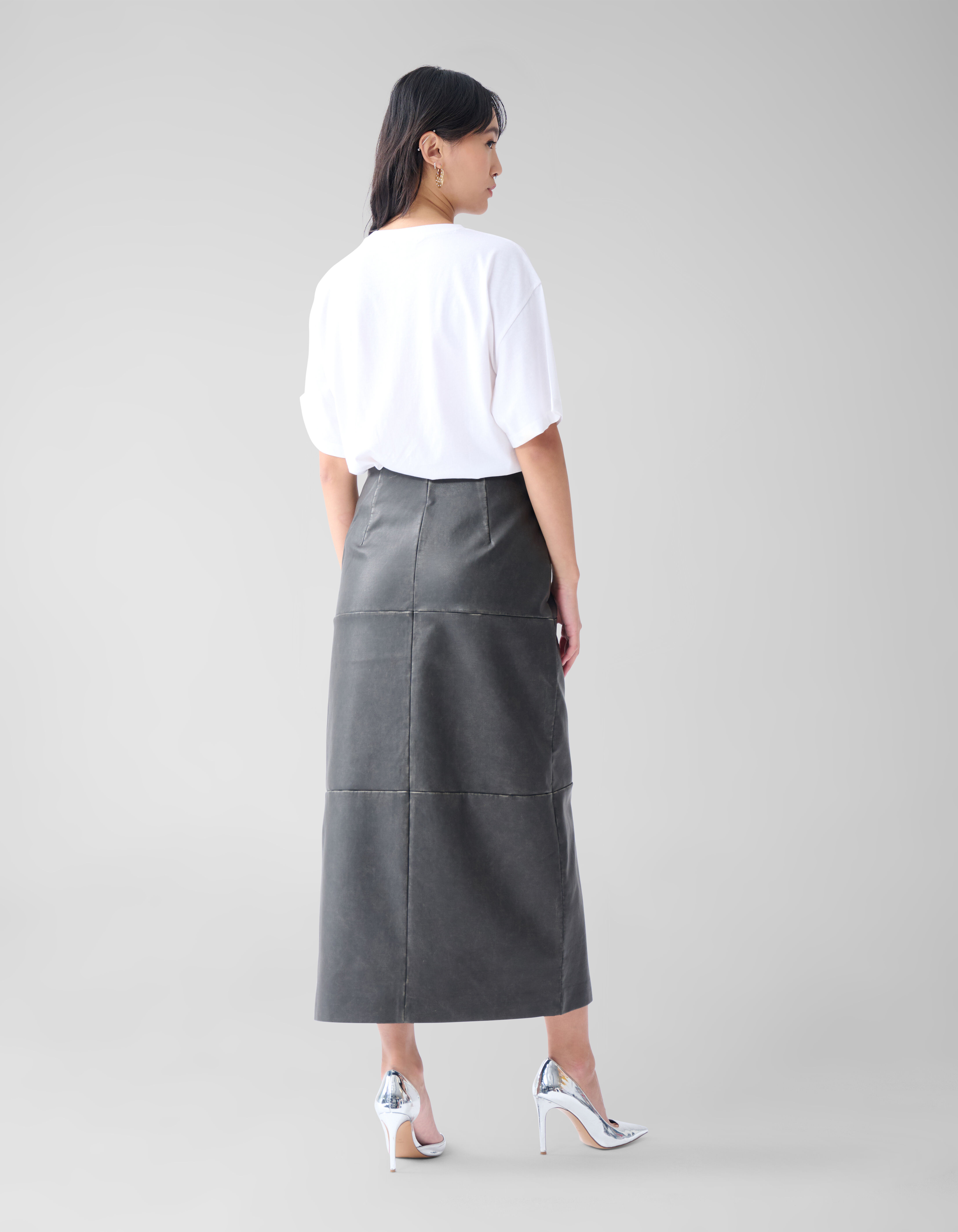 Washed Midi Rok Donkergrijs SHOEBY WOMEN