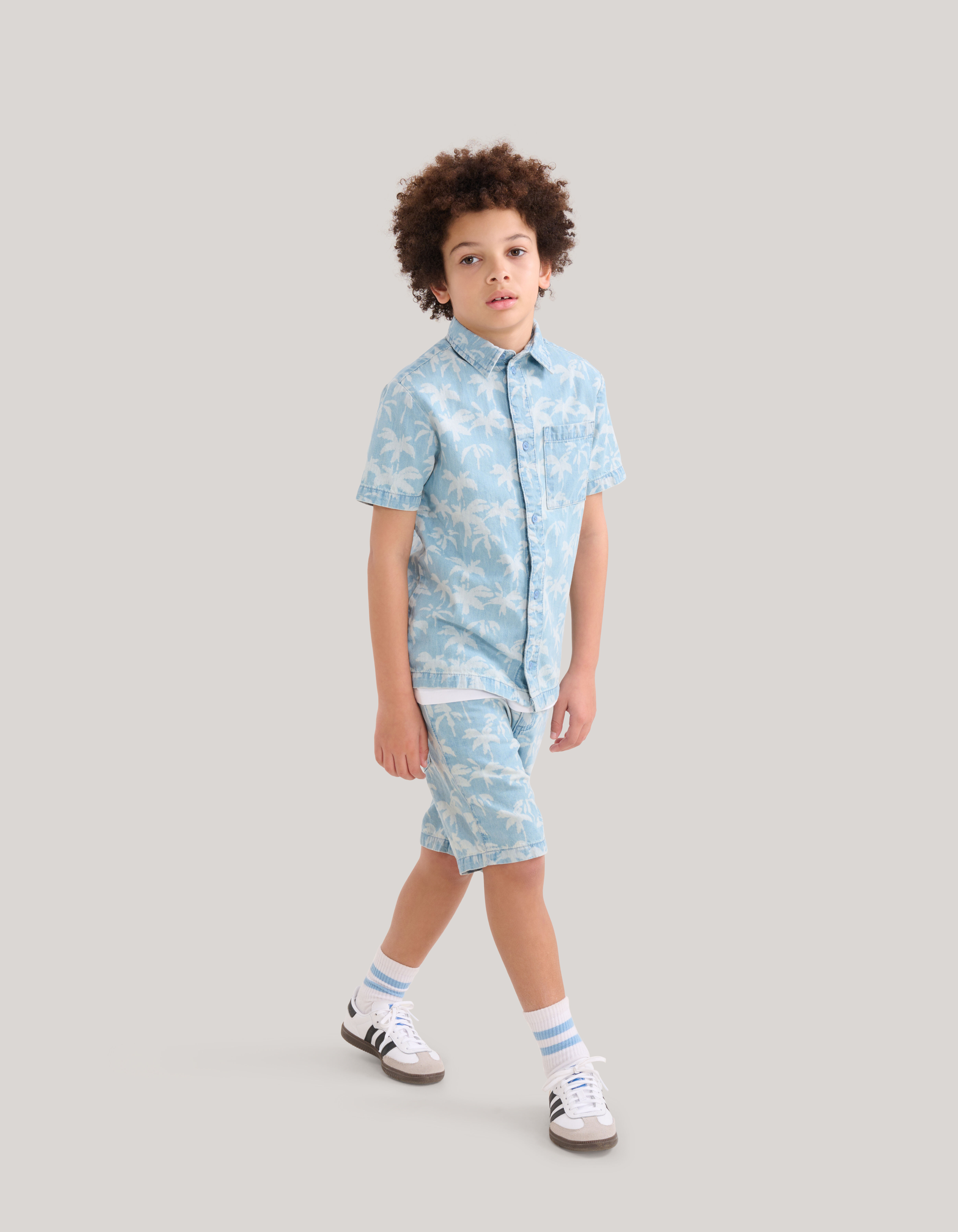 Palm Print Denim Shirt Bleached SHOEBY BOYS