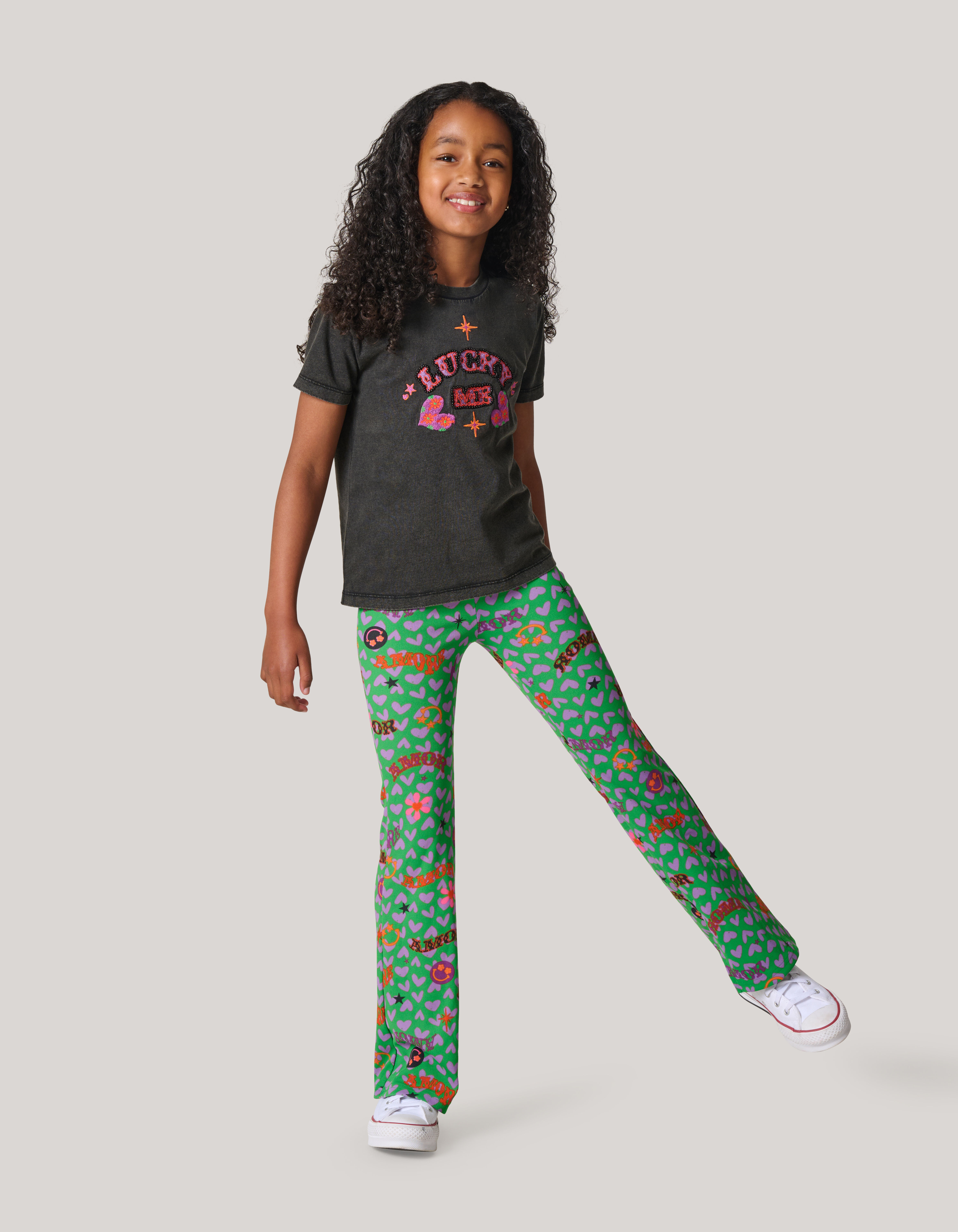 Printed Rib Flared Legging Groen SHOEBY GIRLS