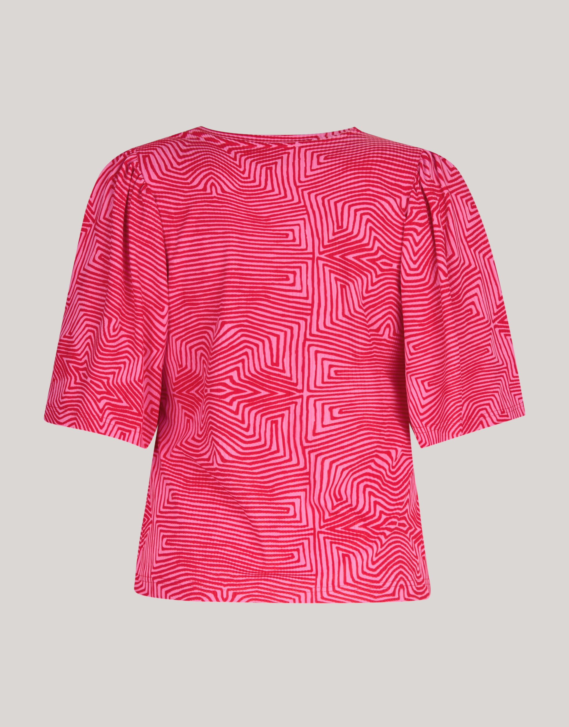 Printed Rib Jersey Ruffle Top Roze SHOEBY WOMEN