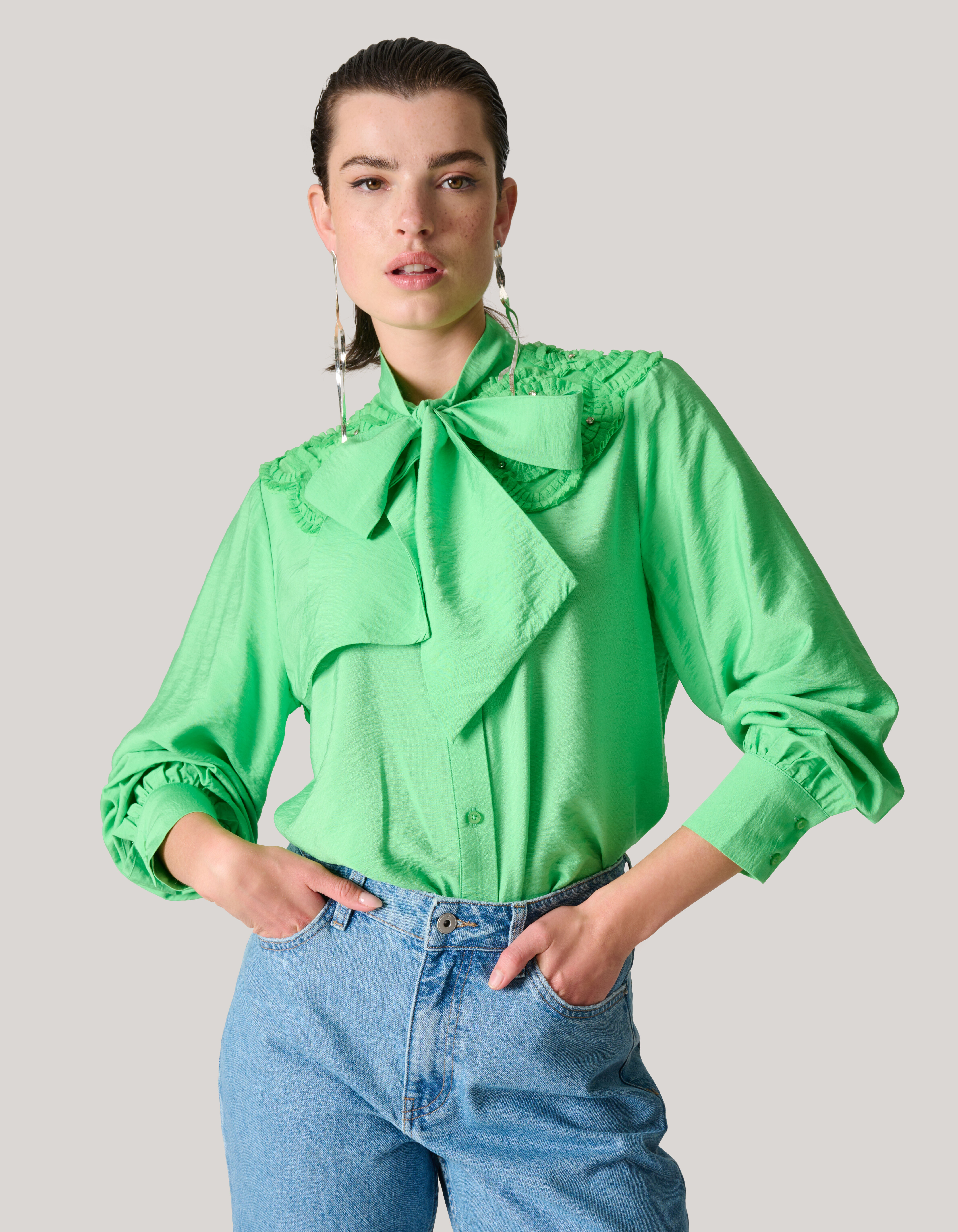 Bow Strass Blouse Groen SHOEBY WOMEN