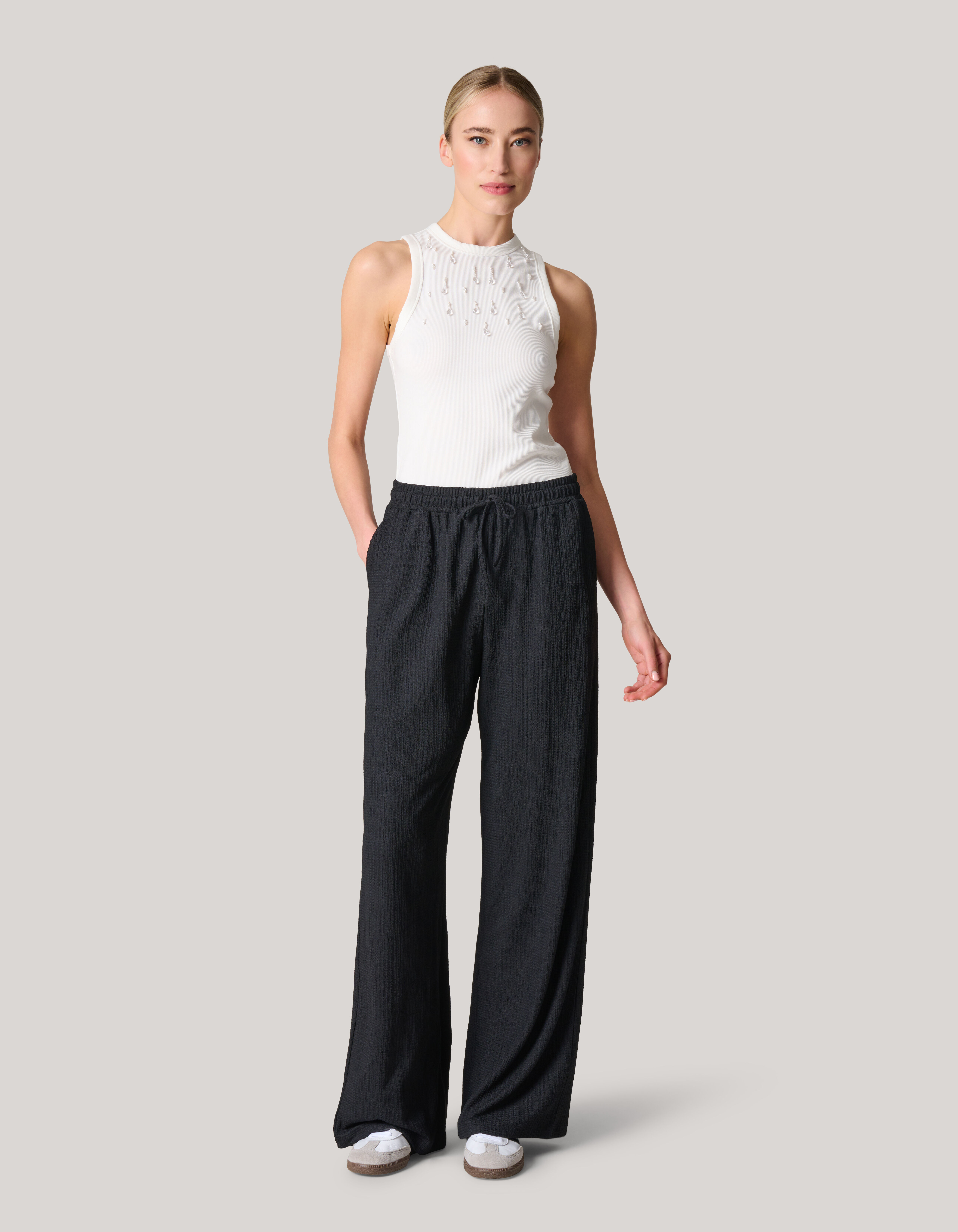 Crinkle Wide Leg Broek Zwart SHOEBY WOMEN