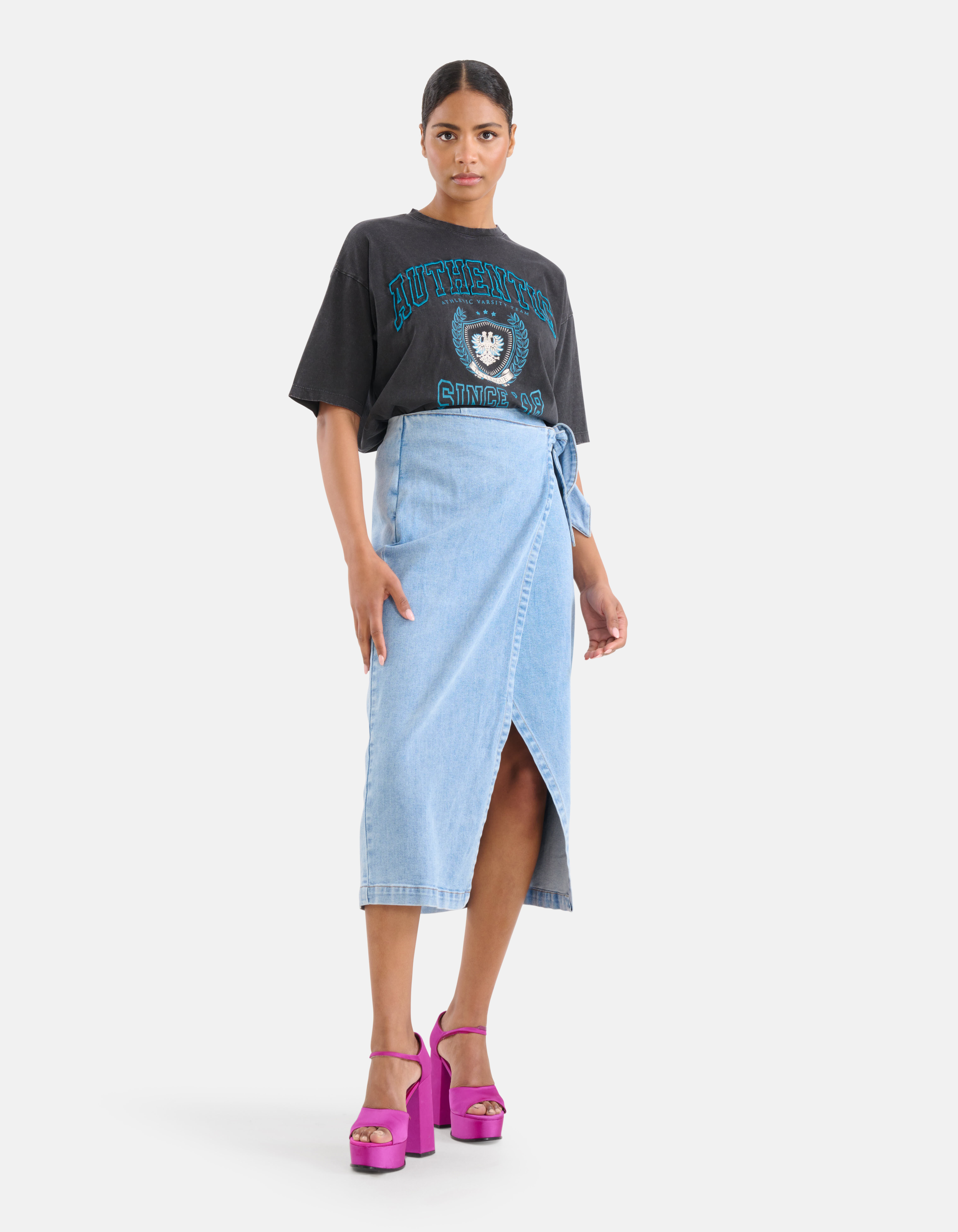 Denim Midi Rok Blauw SHOEBY WOMEN