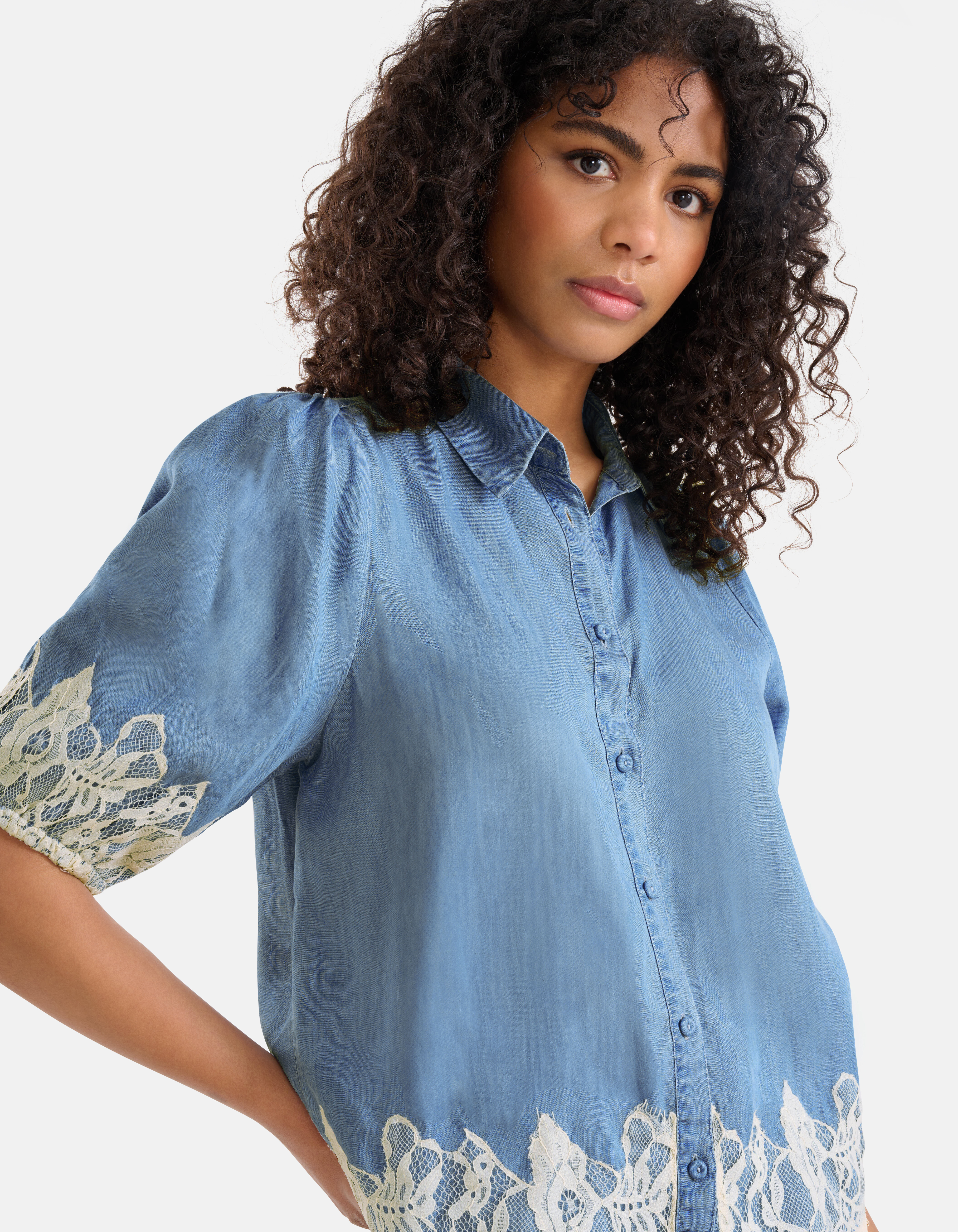 Denim Lace Top Blauw SHOEBY WOMEN