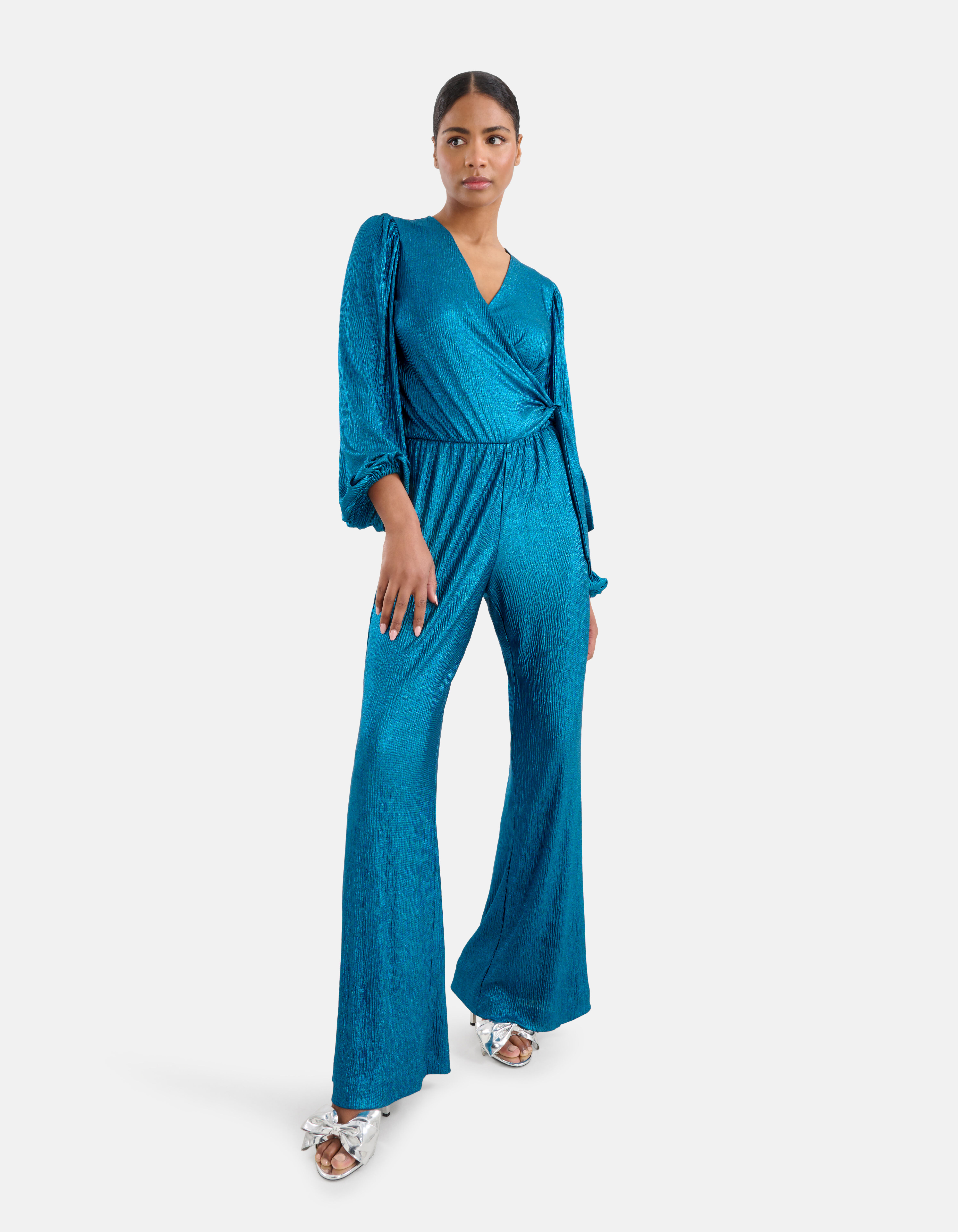 Metallic Crinkle Jumpsuit Blauw SHOEBY WOMEN