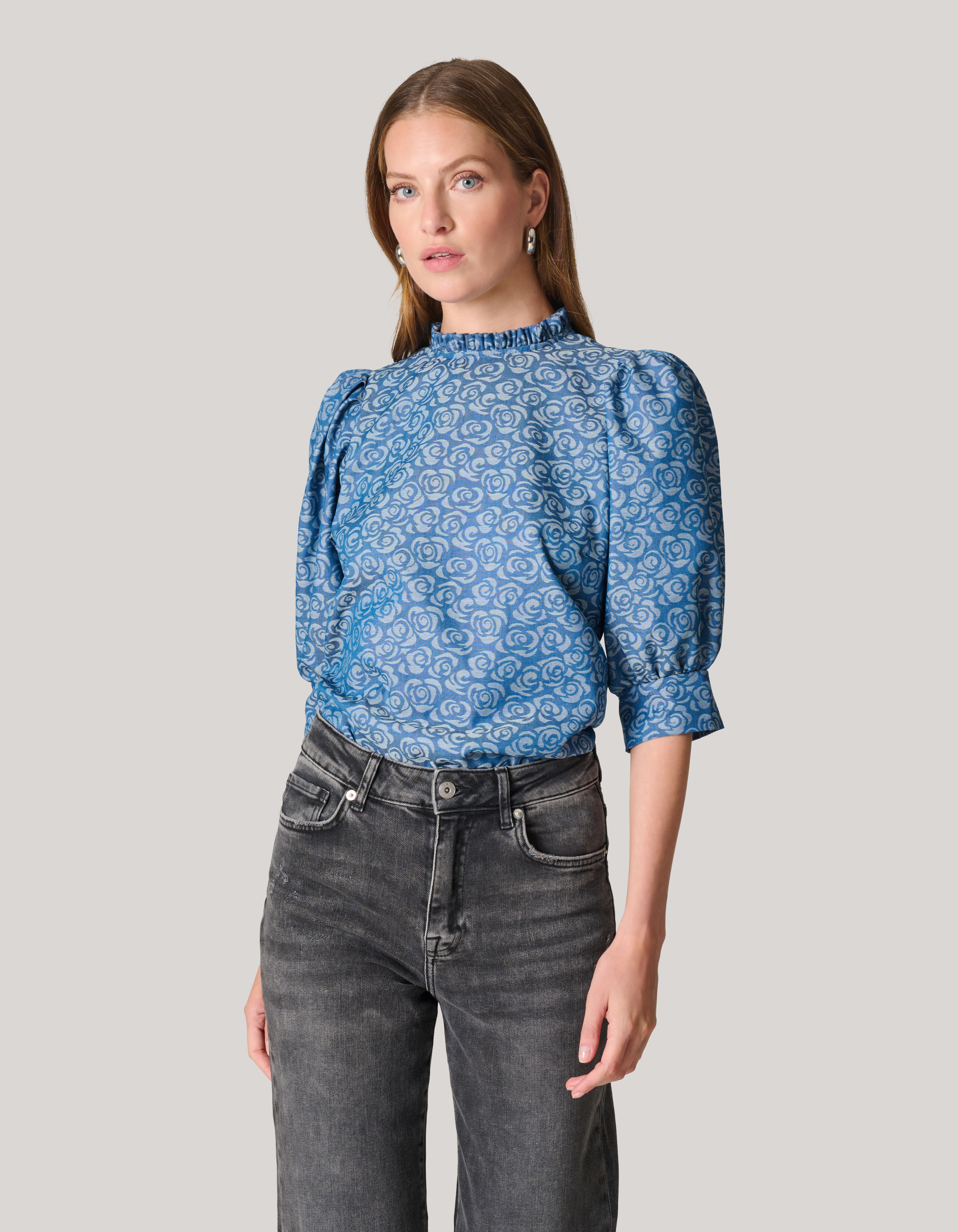 Denim Printed Top Blauw SHOEBY WOMEN