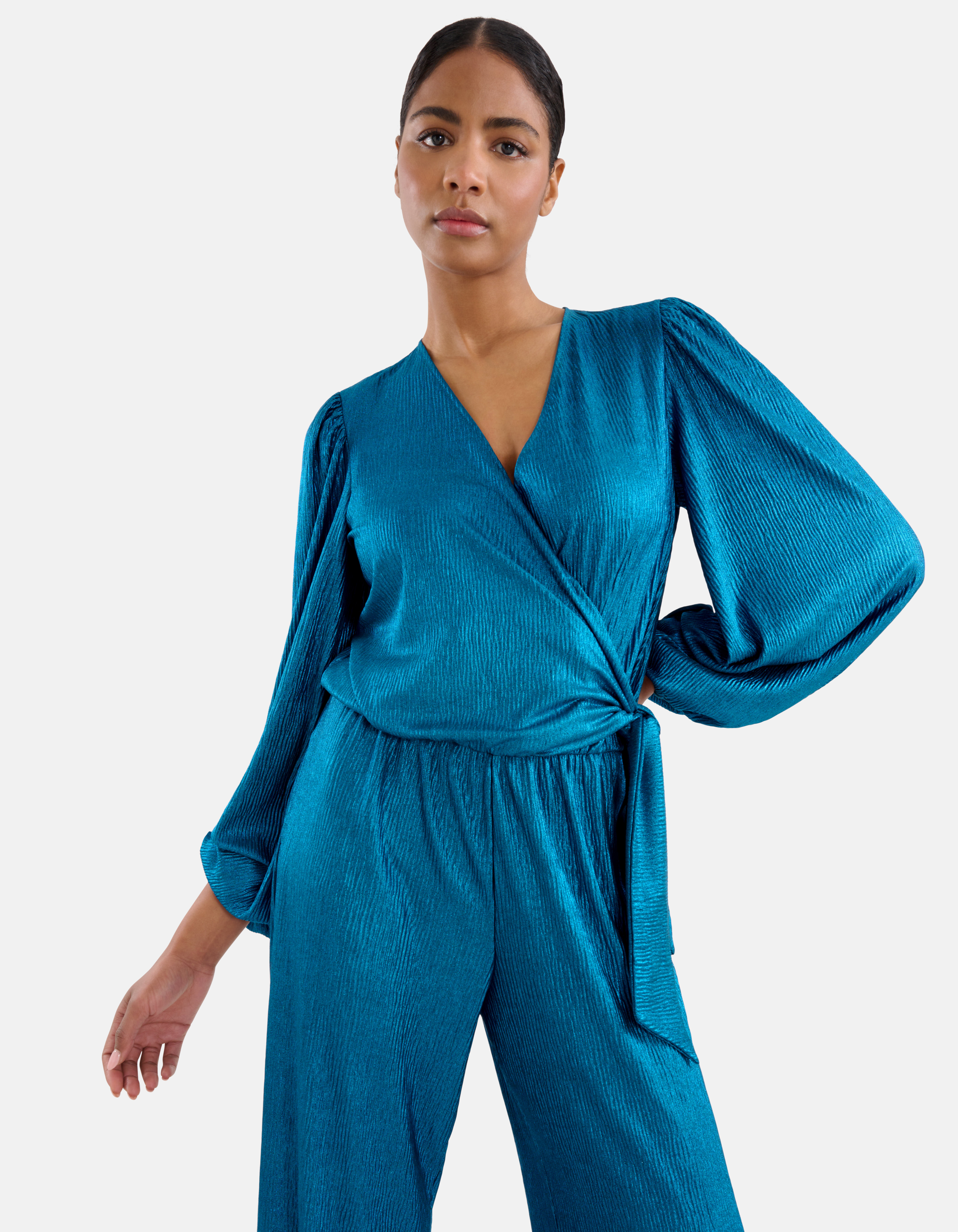 Metallic Crinkle Jumpsuit Blauw SHOEBY WOMEN