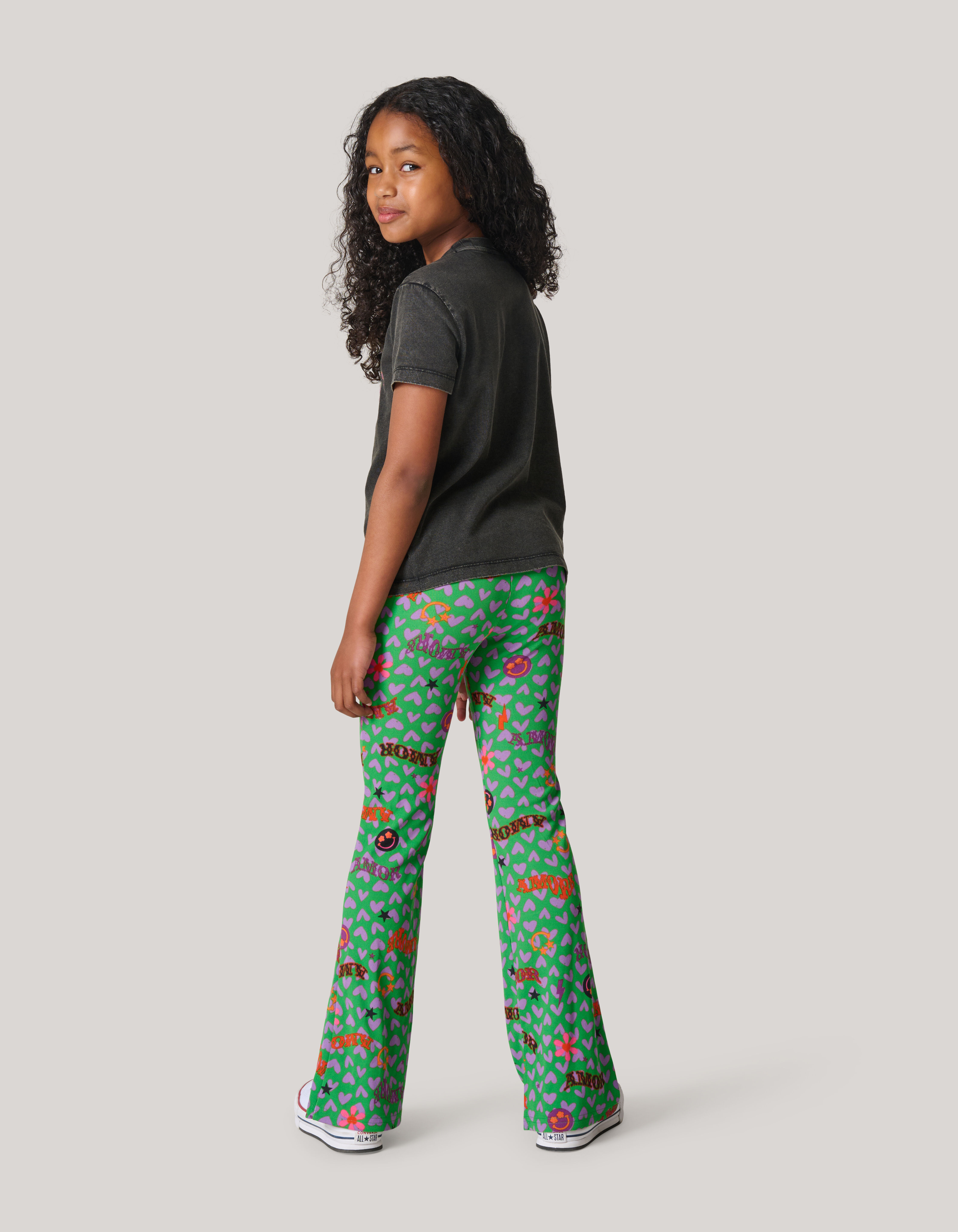 Printed Rib Flared Legging Groen SHOEBY GIRLS