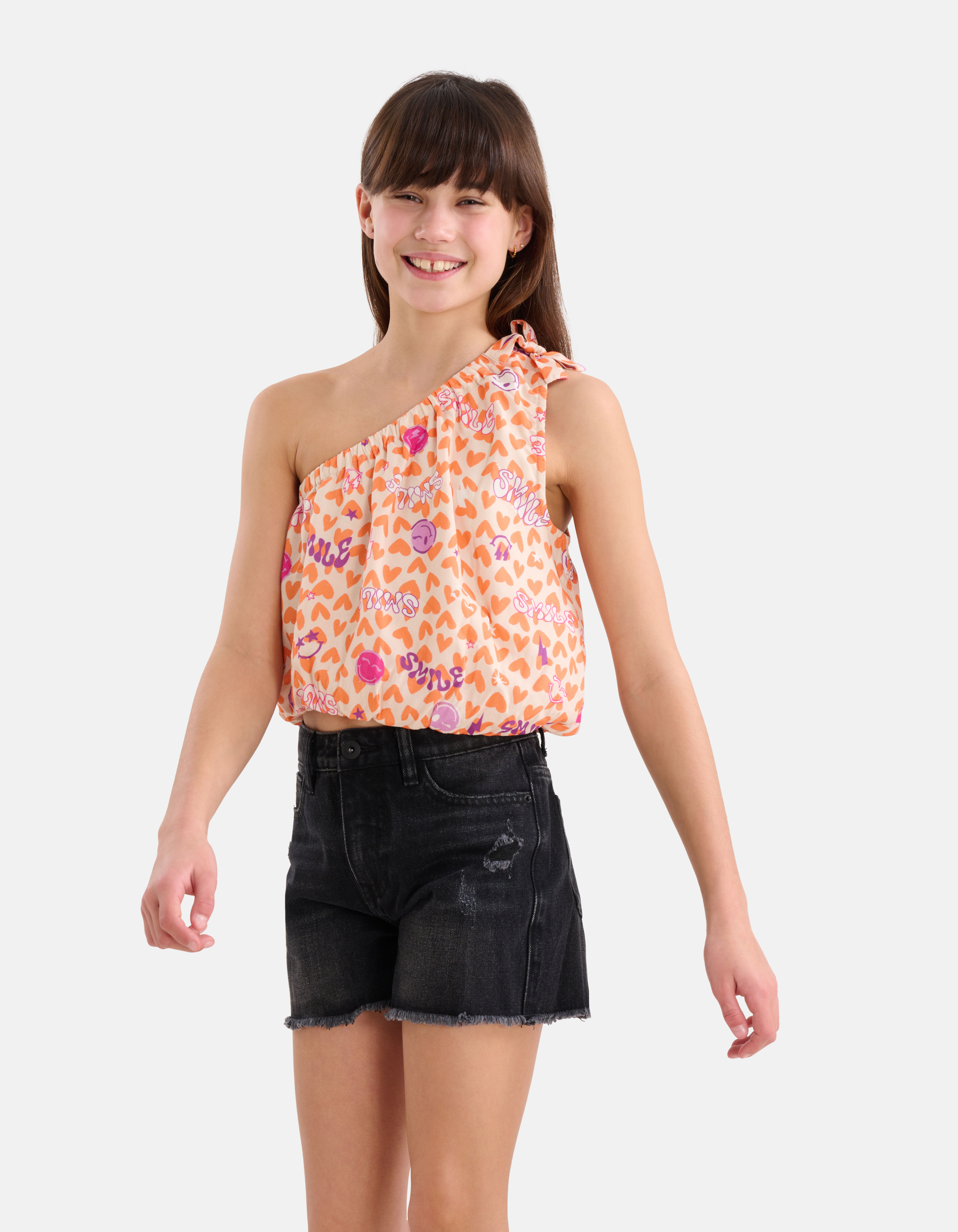 Printed One Shoulder Top Oranje SHOEBY GIRLS