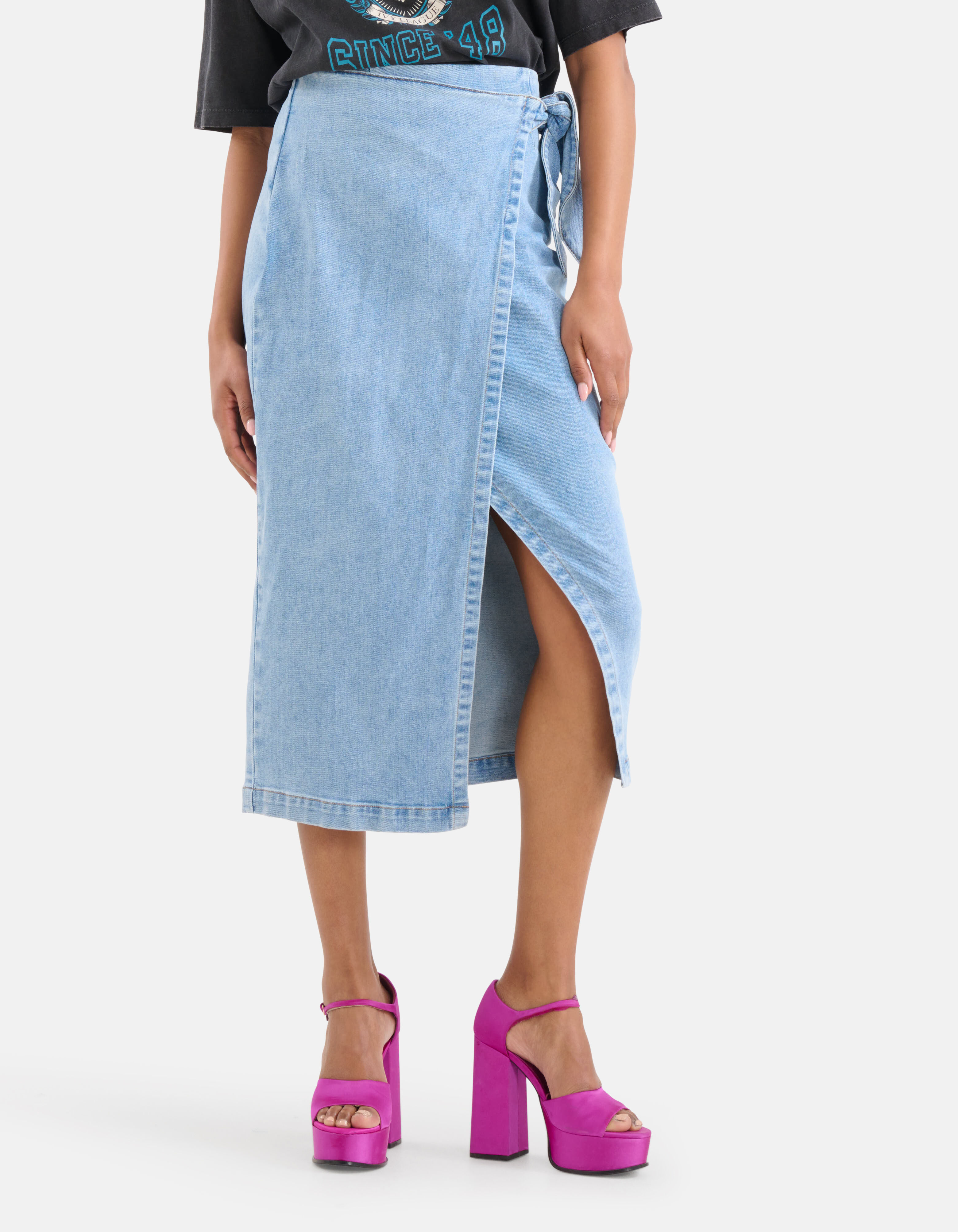 Denim Midi Rok Blauw SHOEBY WOMEN