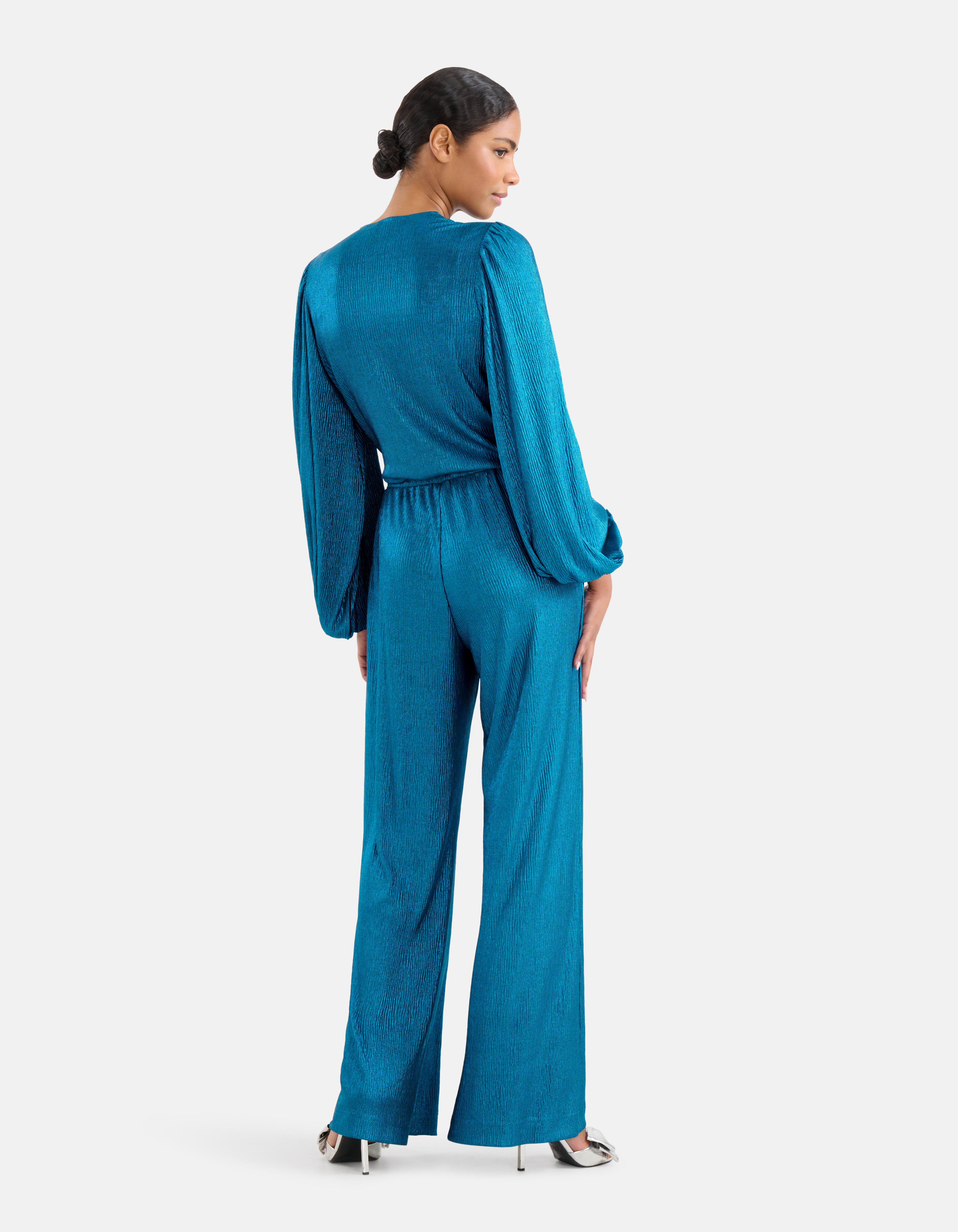 Metallic Crinkle Jumpsuit Blauw SHOEBY WOMEN