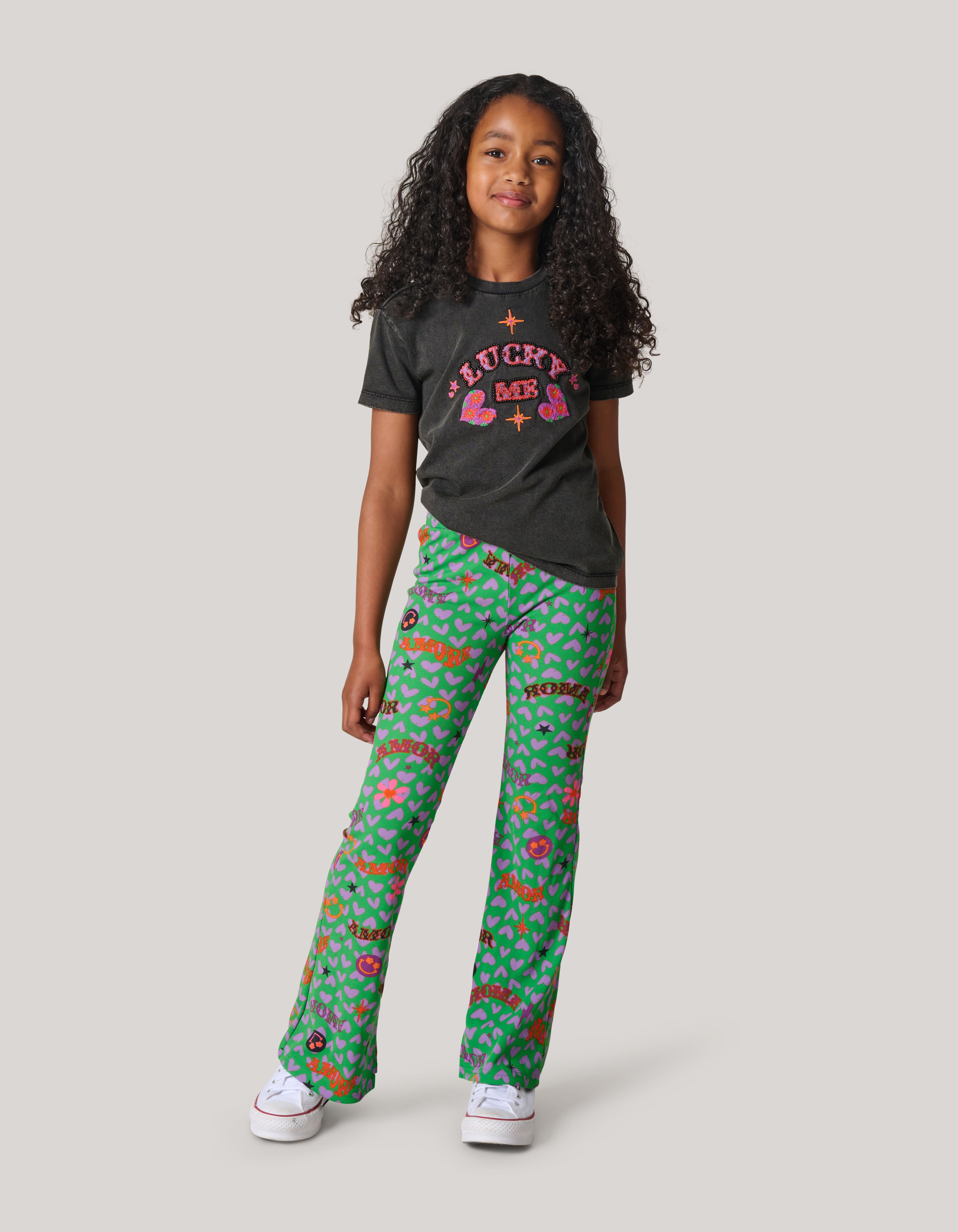 Printed Rib Flared Legging Groen SHOEBY GIRLS