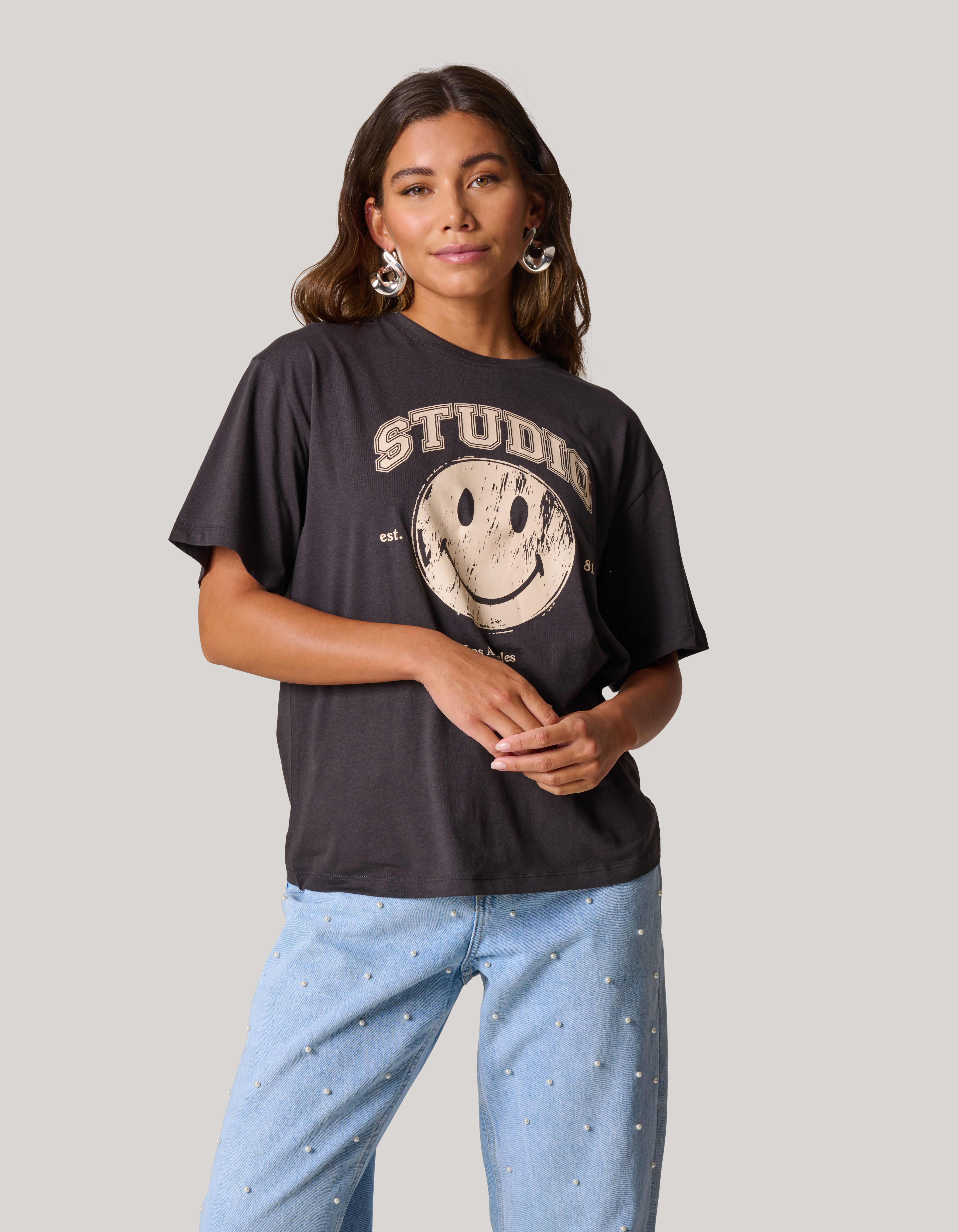 Smiley Artwork T-shirt Donkergrijs SHOEBY WOMEN