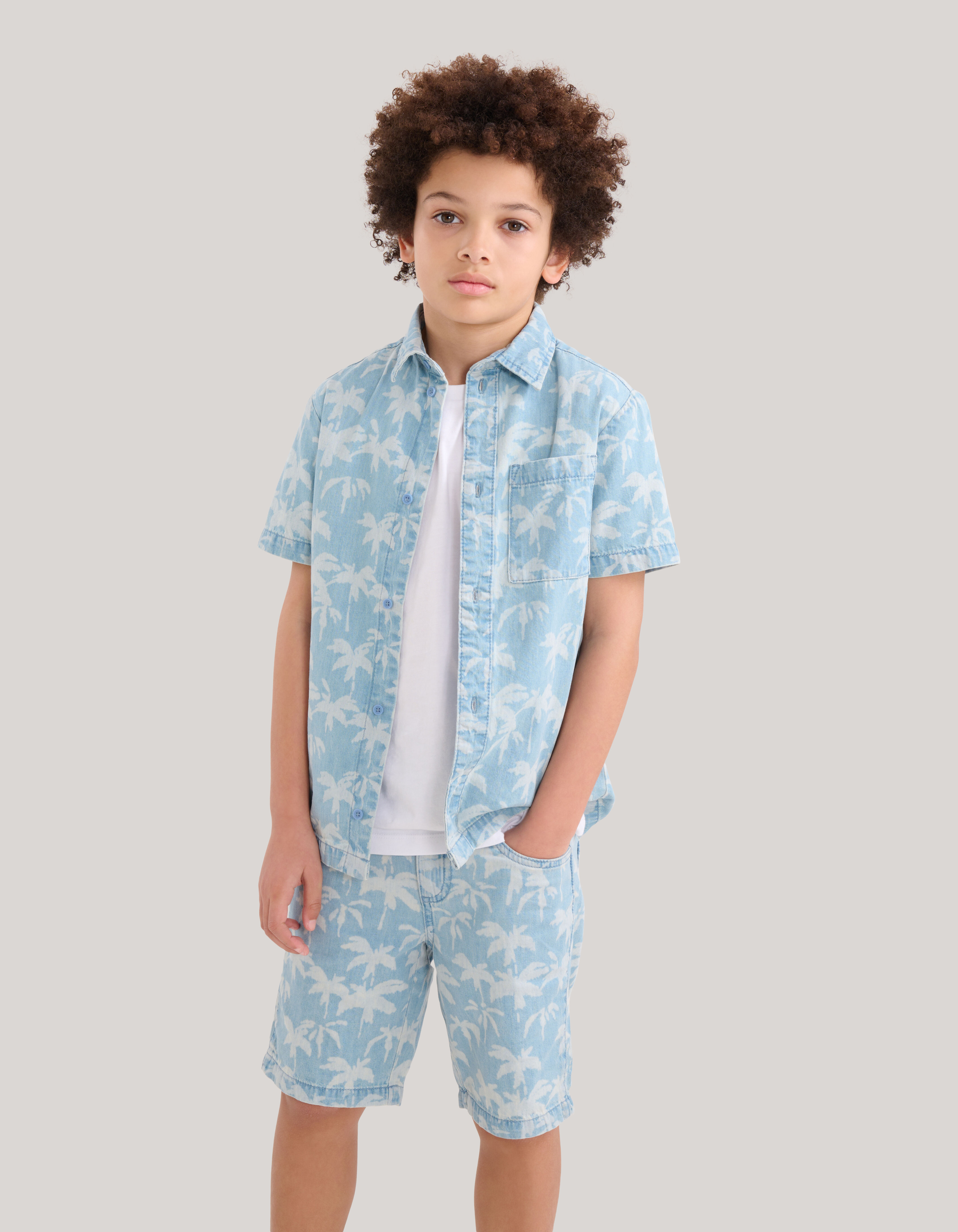 Palm Print Denim Shirt Bleached SHOEBY BOYS