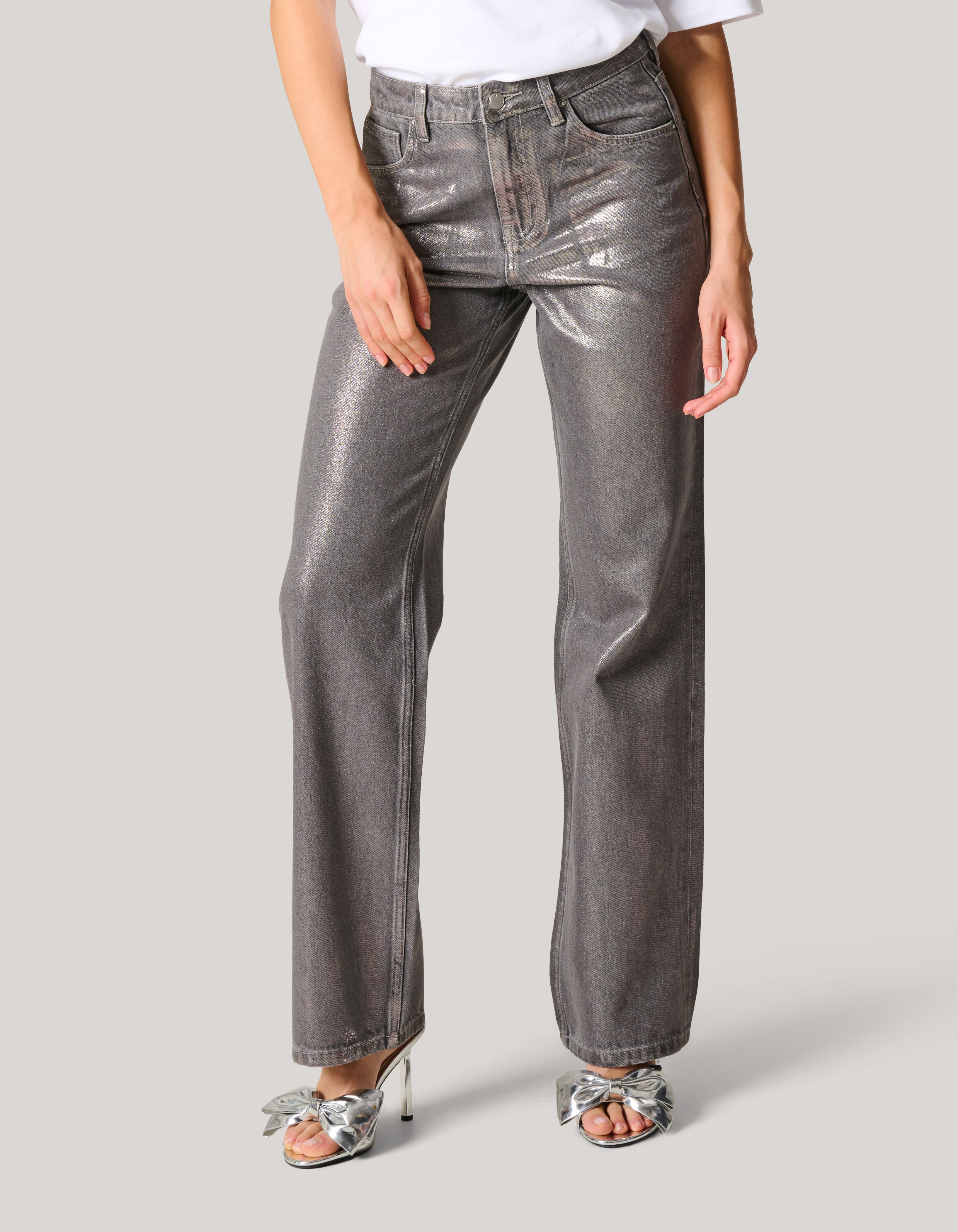 Metallic Wide Leg Jeans Donkergrijs SHOEBY WOMEN