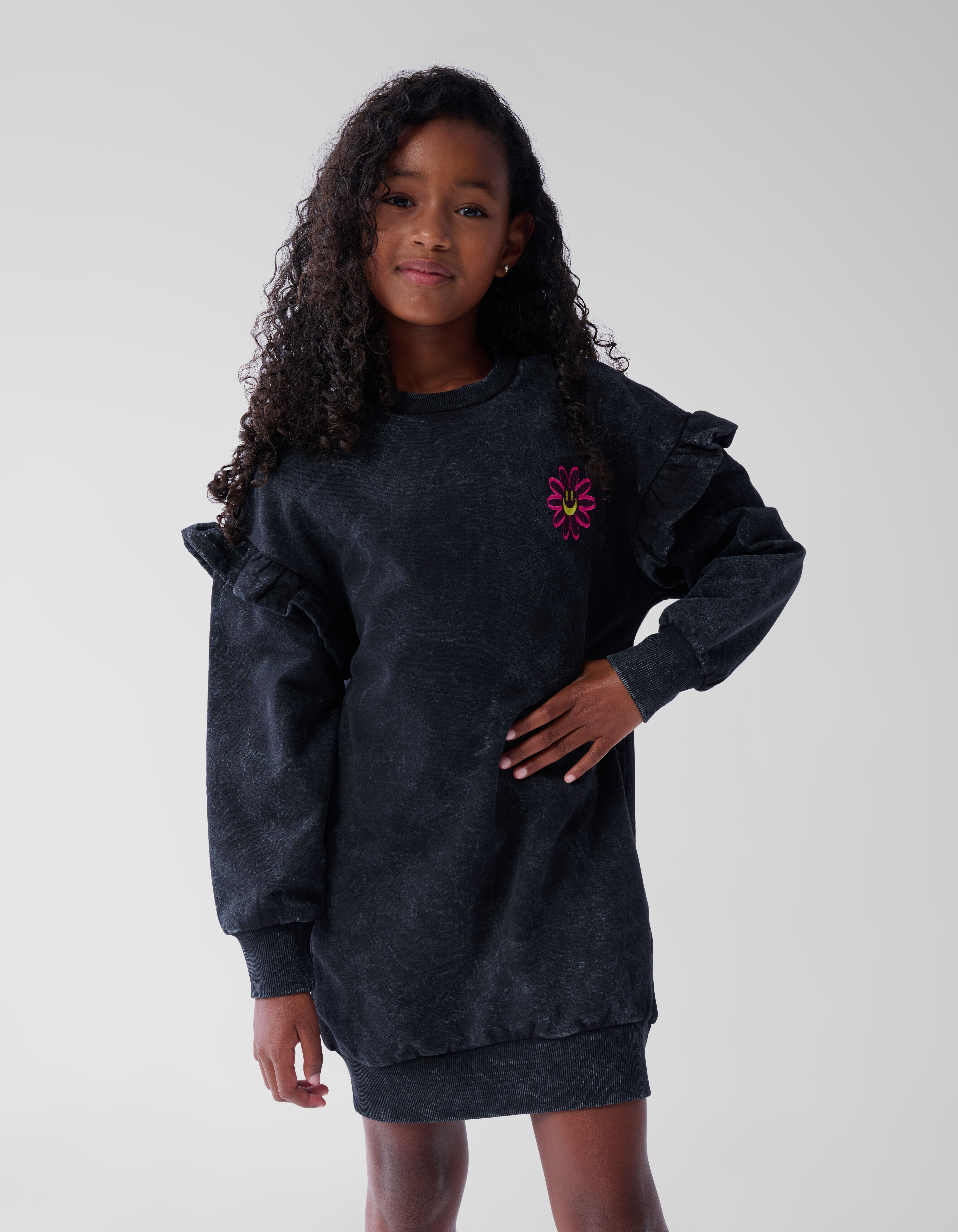 Washed Sweater Jurk Donkergrijs SHOEBY GIRLS