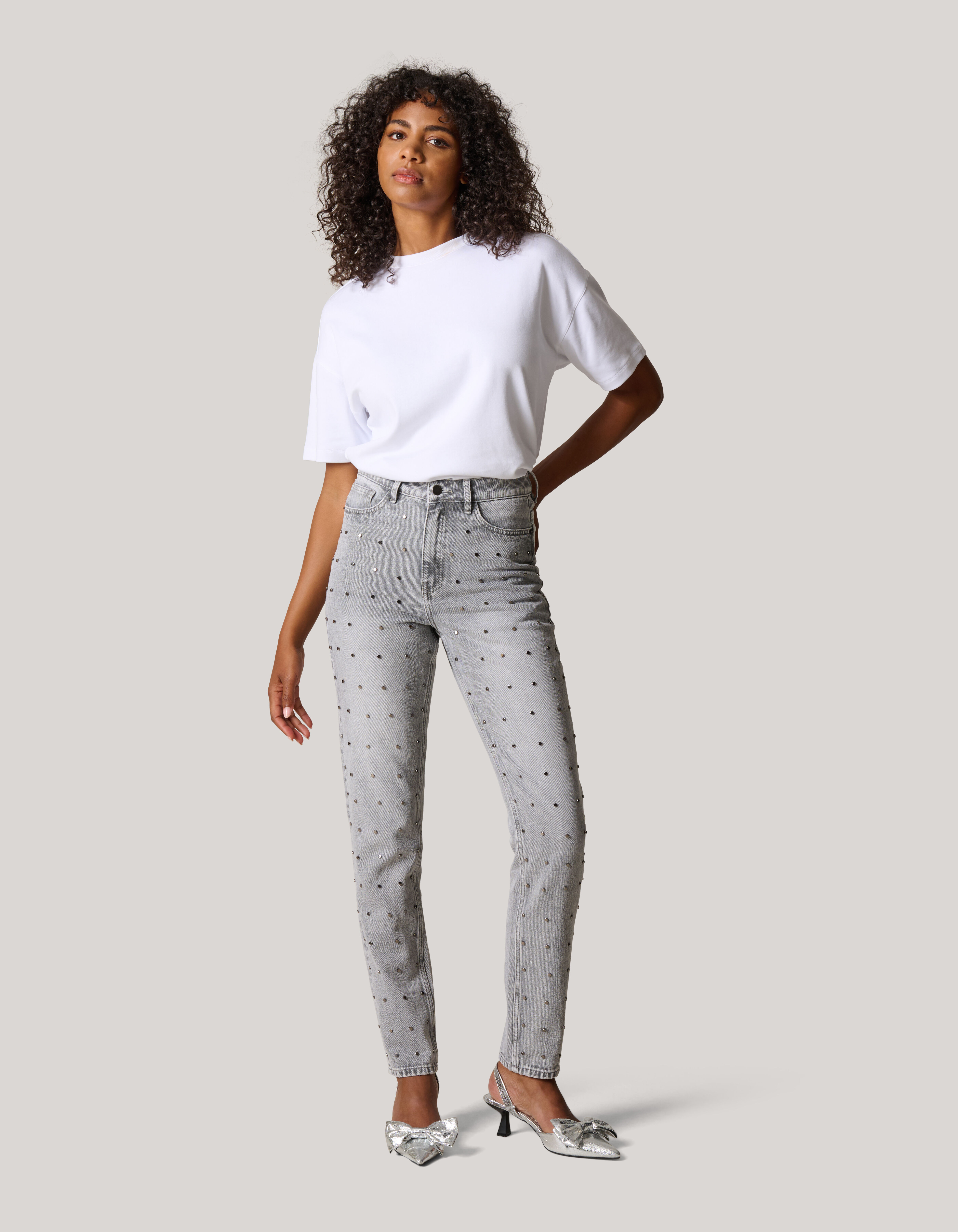 Studs Tapered Fit Jeans Grijs SHOEBY WOMEN