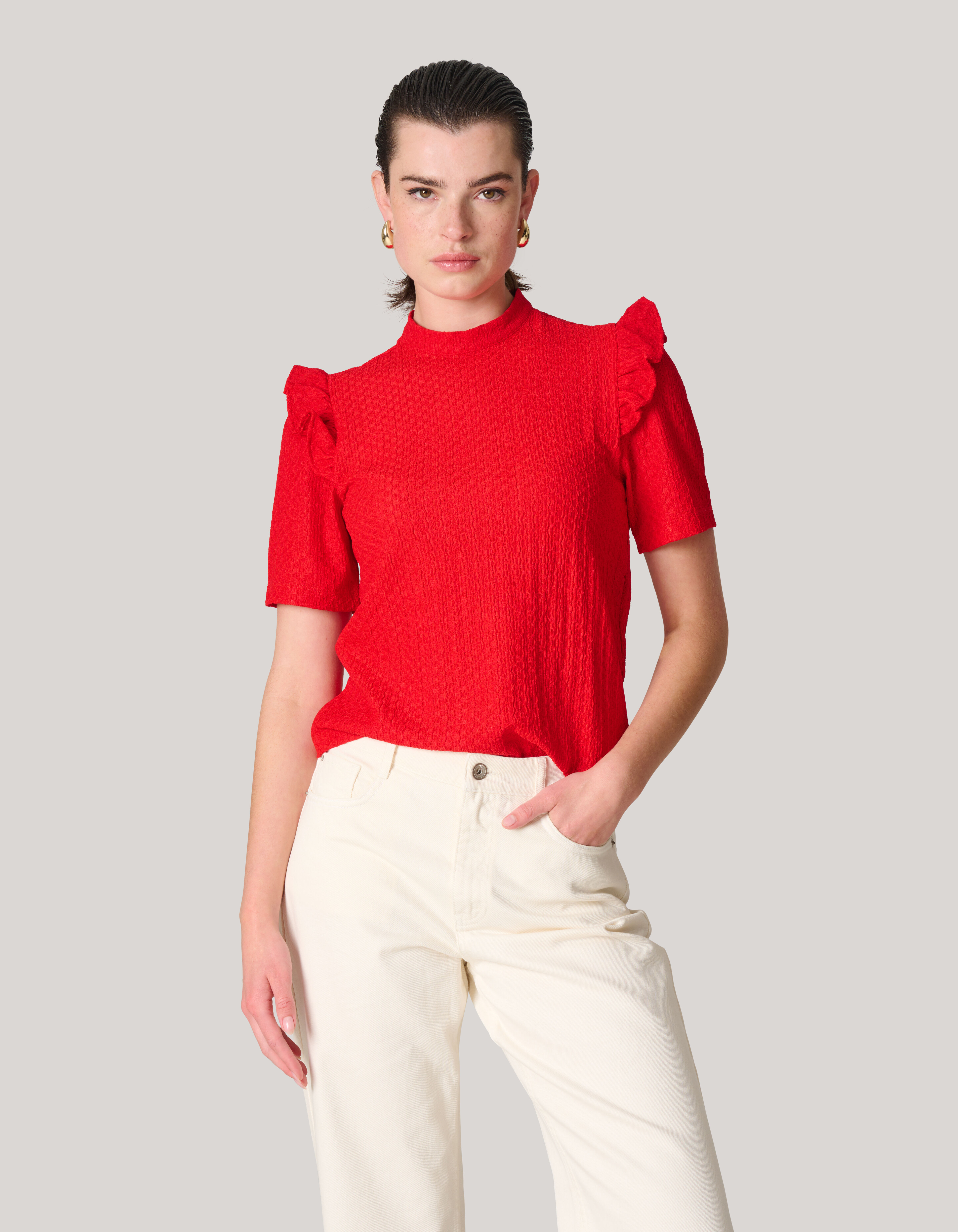 Crinkle Ruffle Top Rood SHOEBY WOMEN