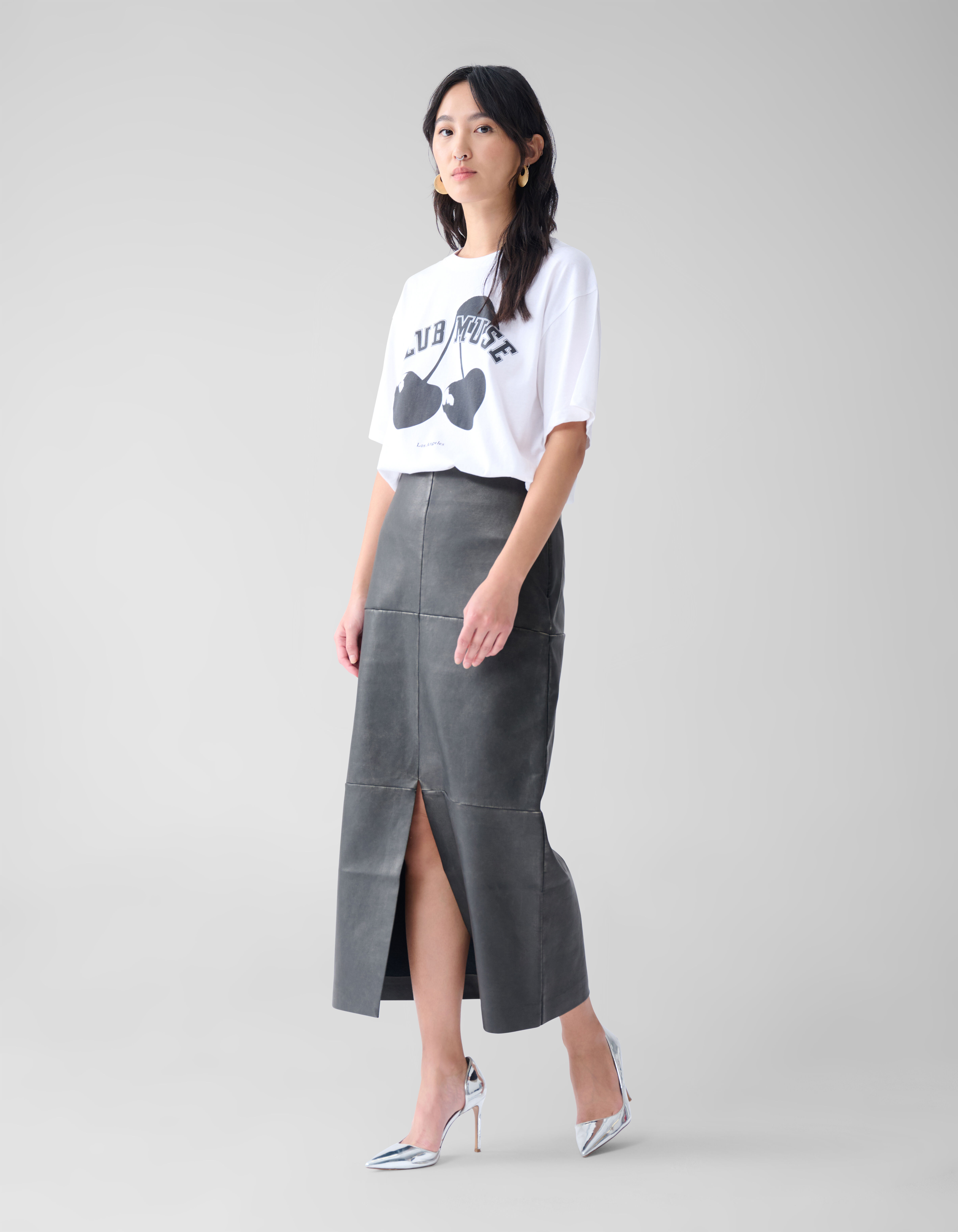 Washed Midi Rok Donkergrijs SHOEBY WOMEN