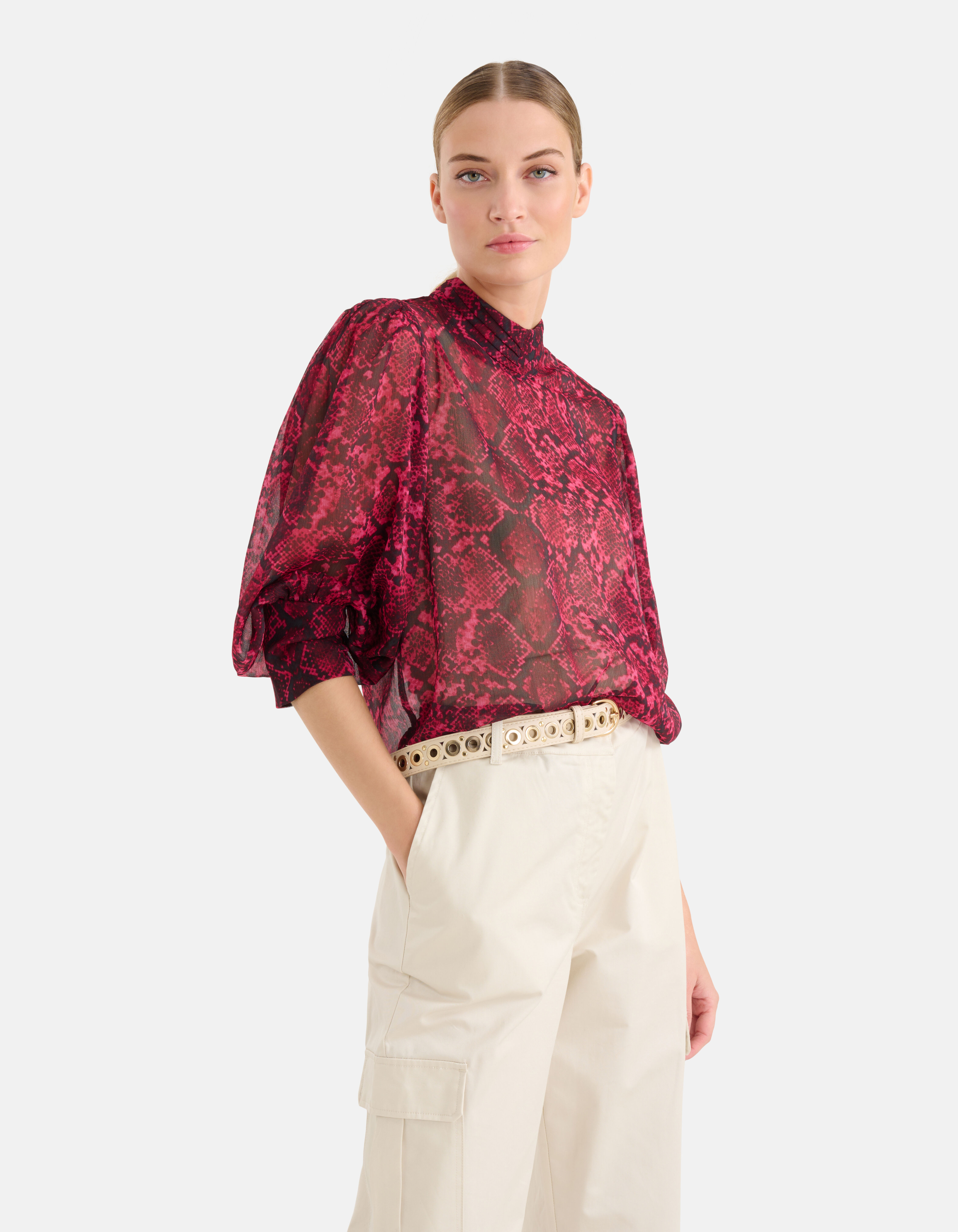 Chiffon Slangenprint Blouse Donkerroze SHOEBY WOMEN