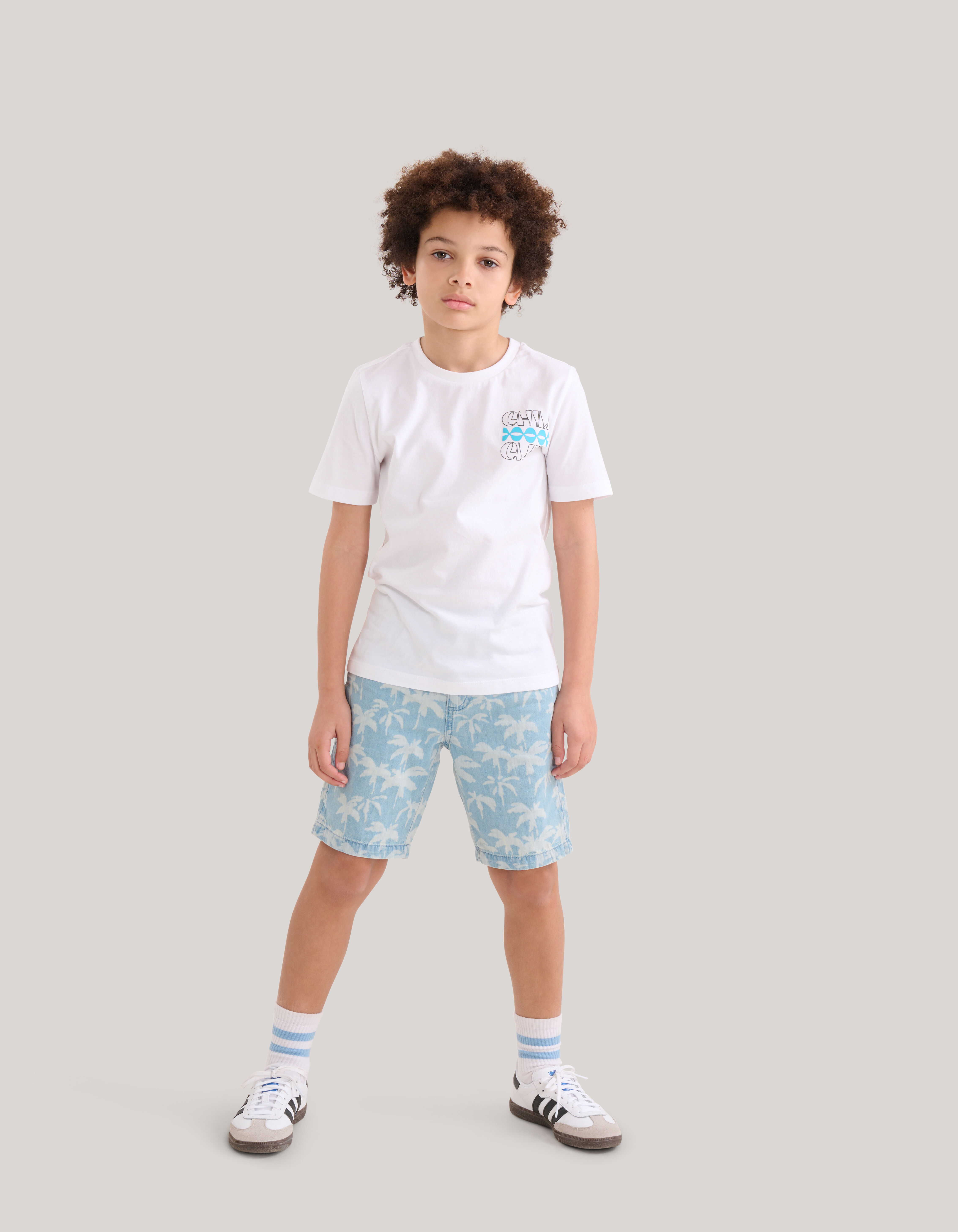 Palm Print Denim Short Bleached SHOEBY BOYS