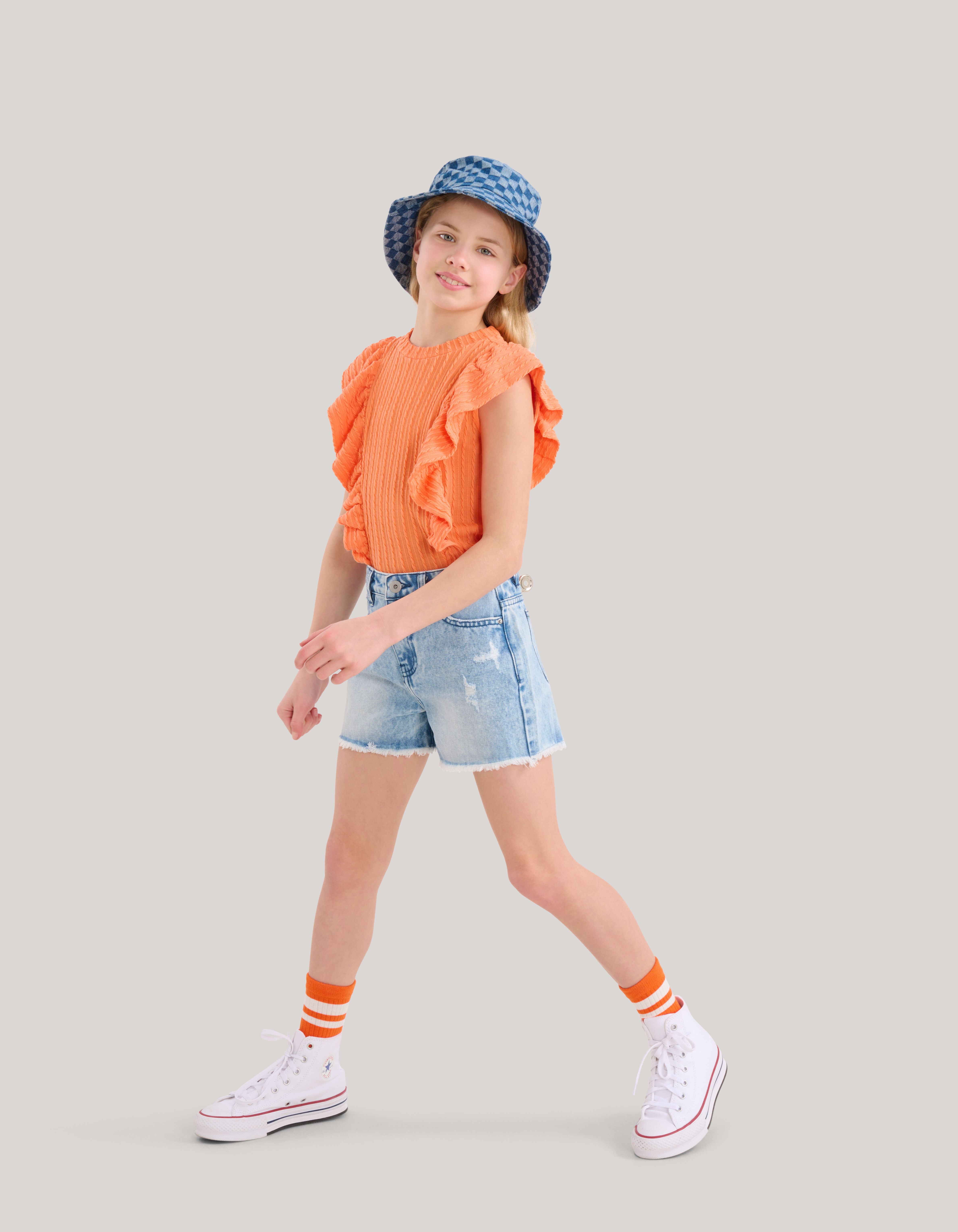 Ruffle Rib Top Oranje SHOEBY GIRLS