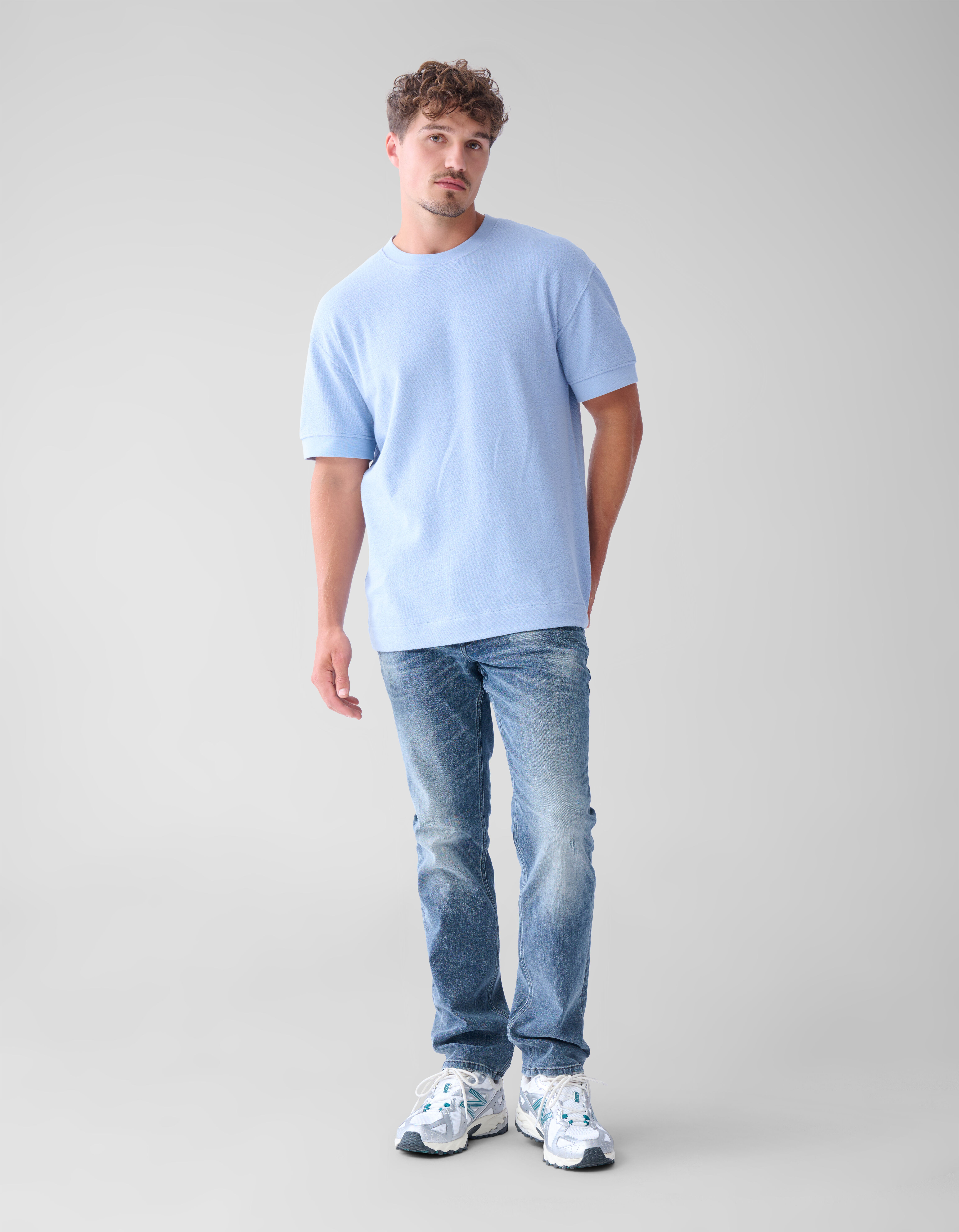 Slub Structuur T-shirt Lichtblauw SHOEBY MEN