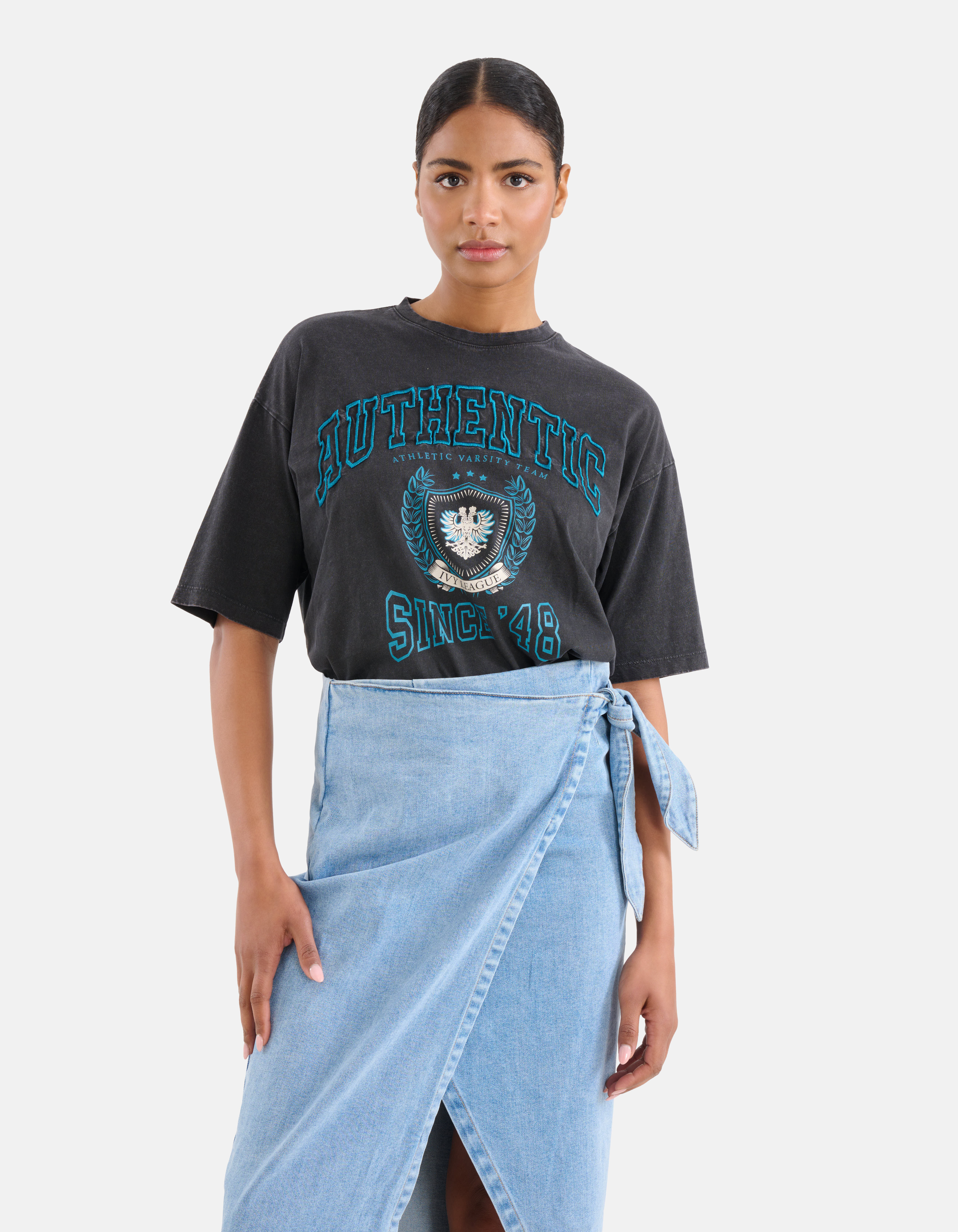 Washed Artwork T-shirt Donkergrijs SHOEBY WOMEN