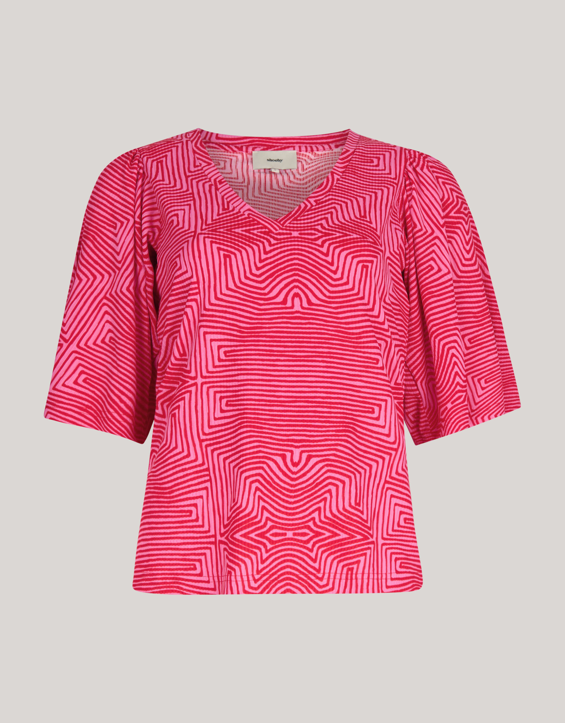 Printed Rib Jersey Ruffle Top Roze SHOEBY WOMEN