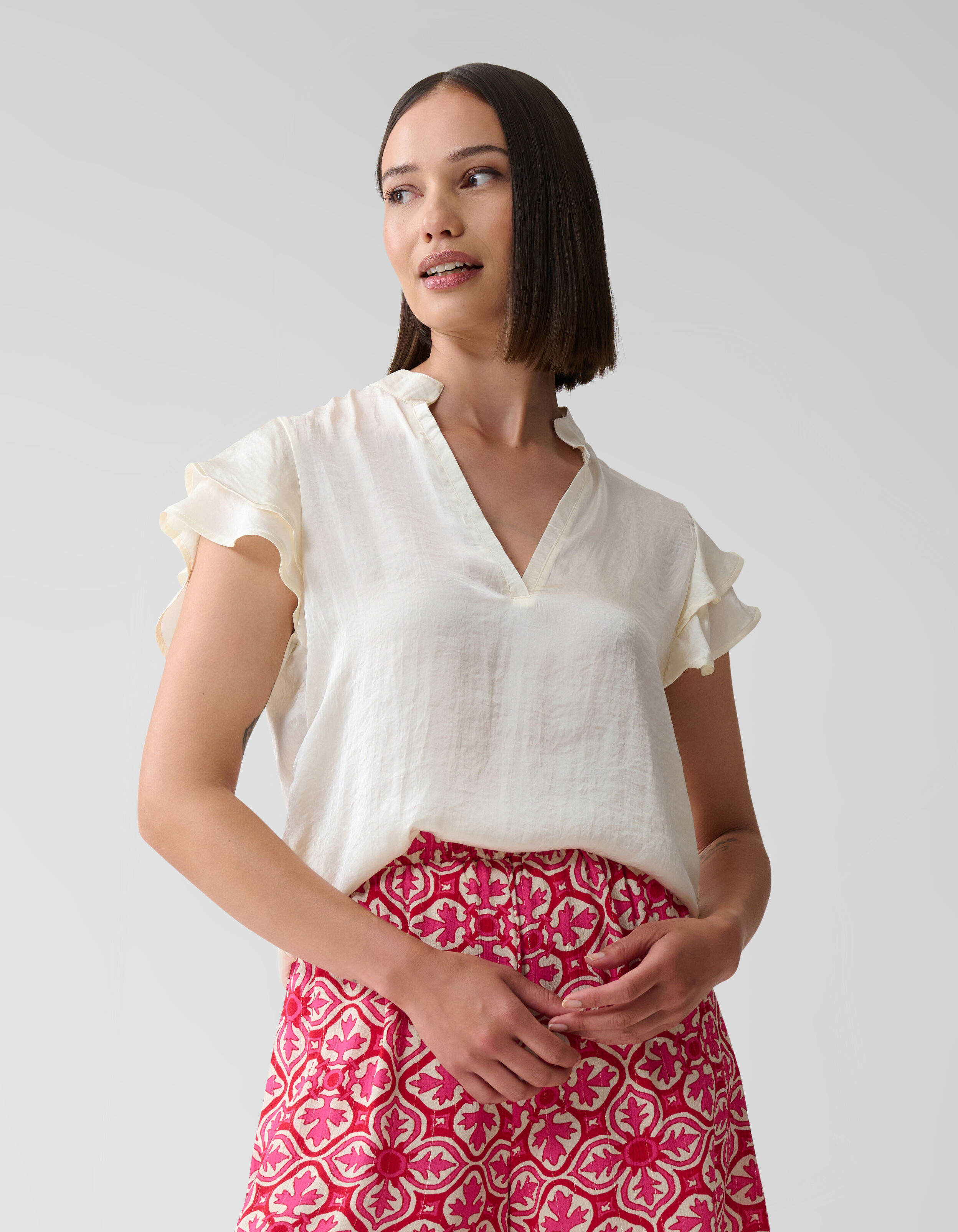 Ruffle Sleeve Blouse Wit SHOEBY WOMEN