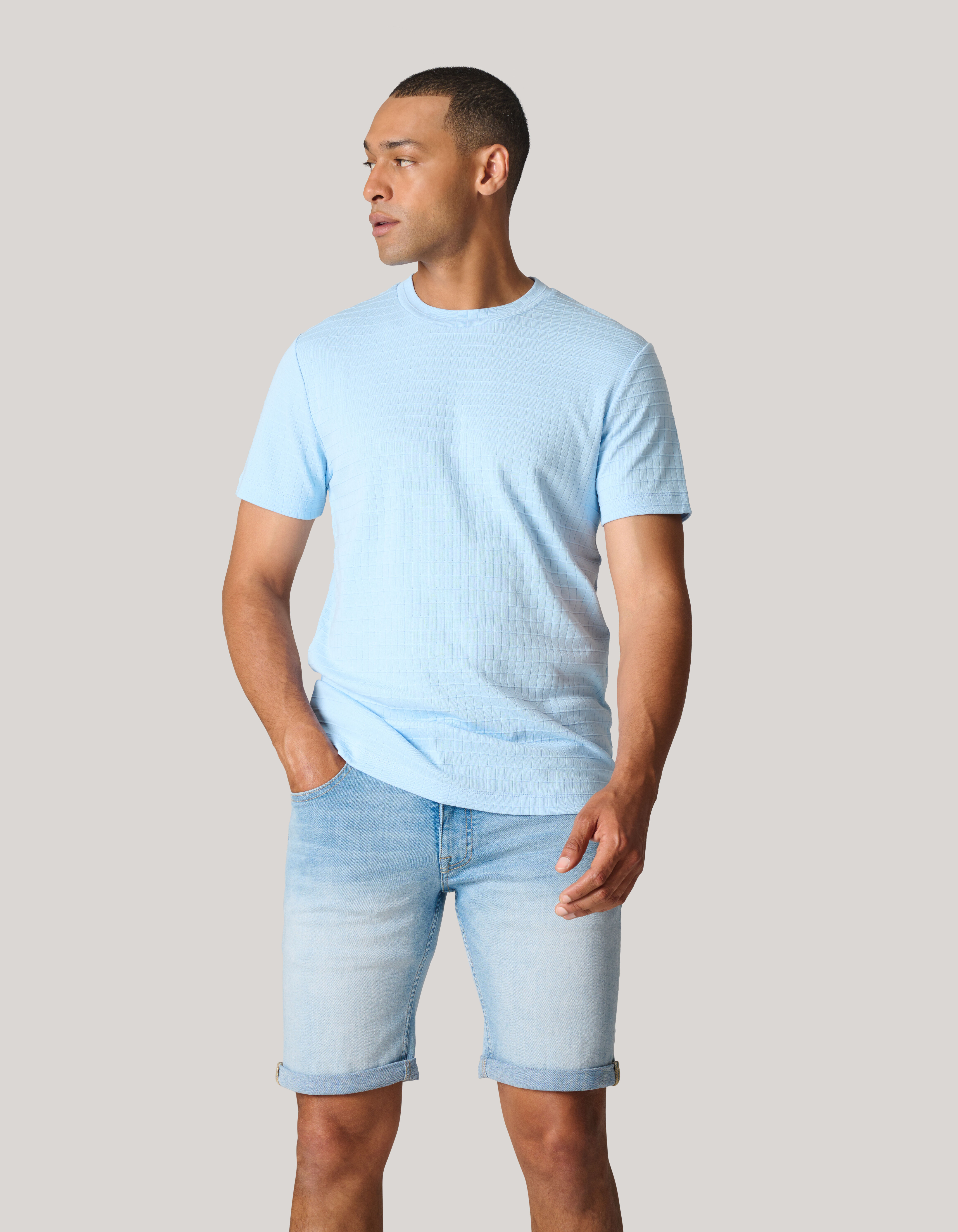 Structuur T-shirt Lichtblauw SHOEBY MEN