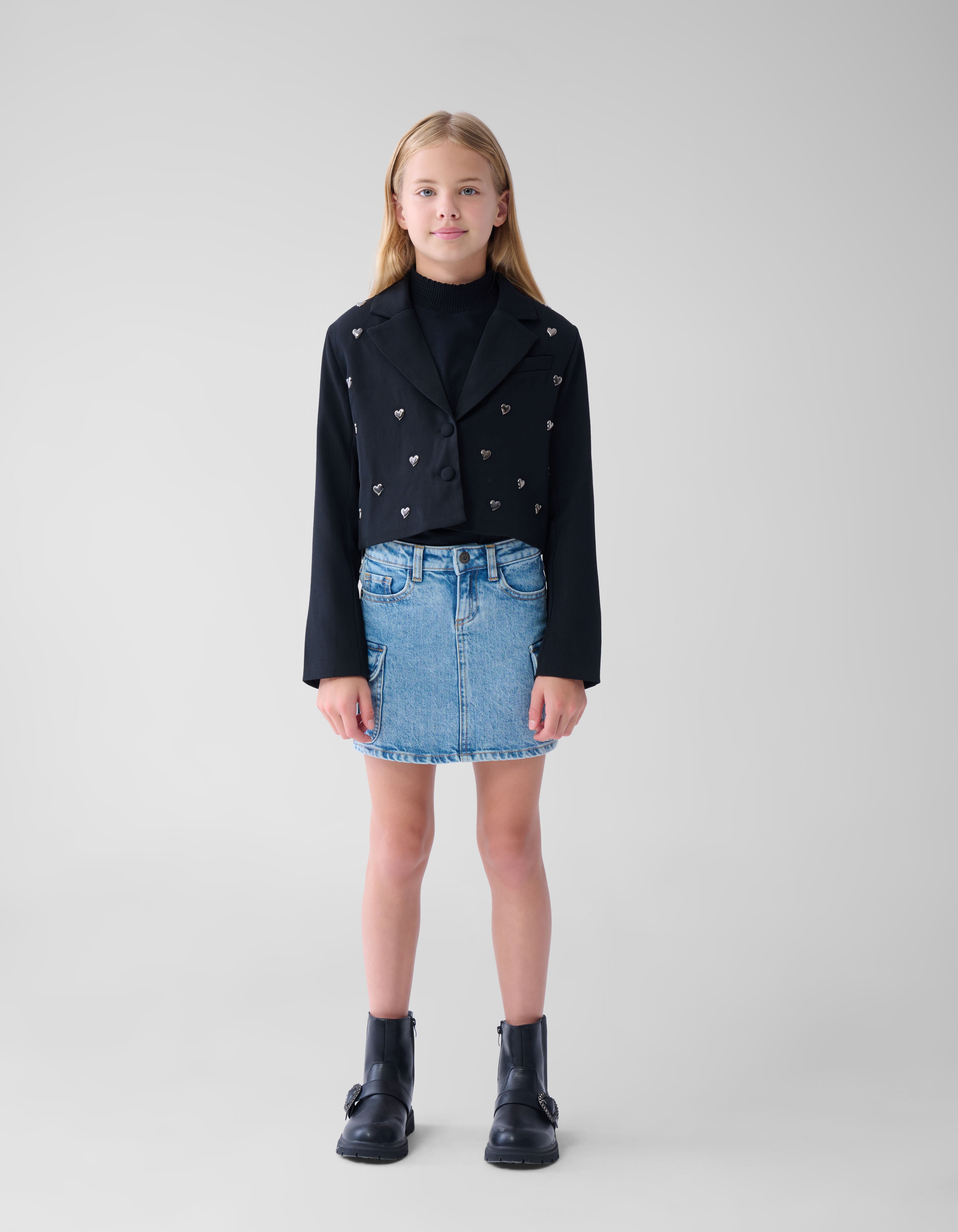 Embellished Cropped Blazer Zwart SHOEBY GIRLS