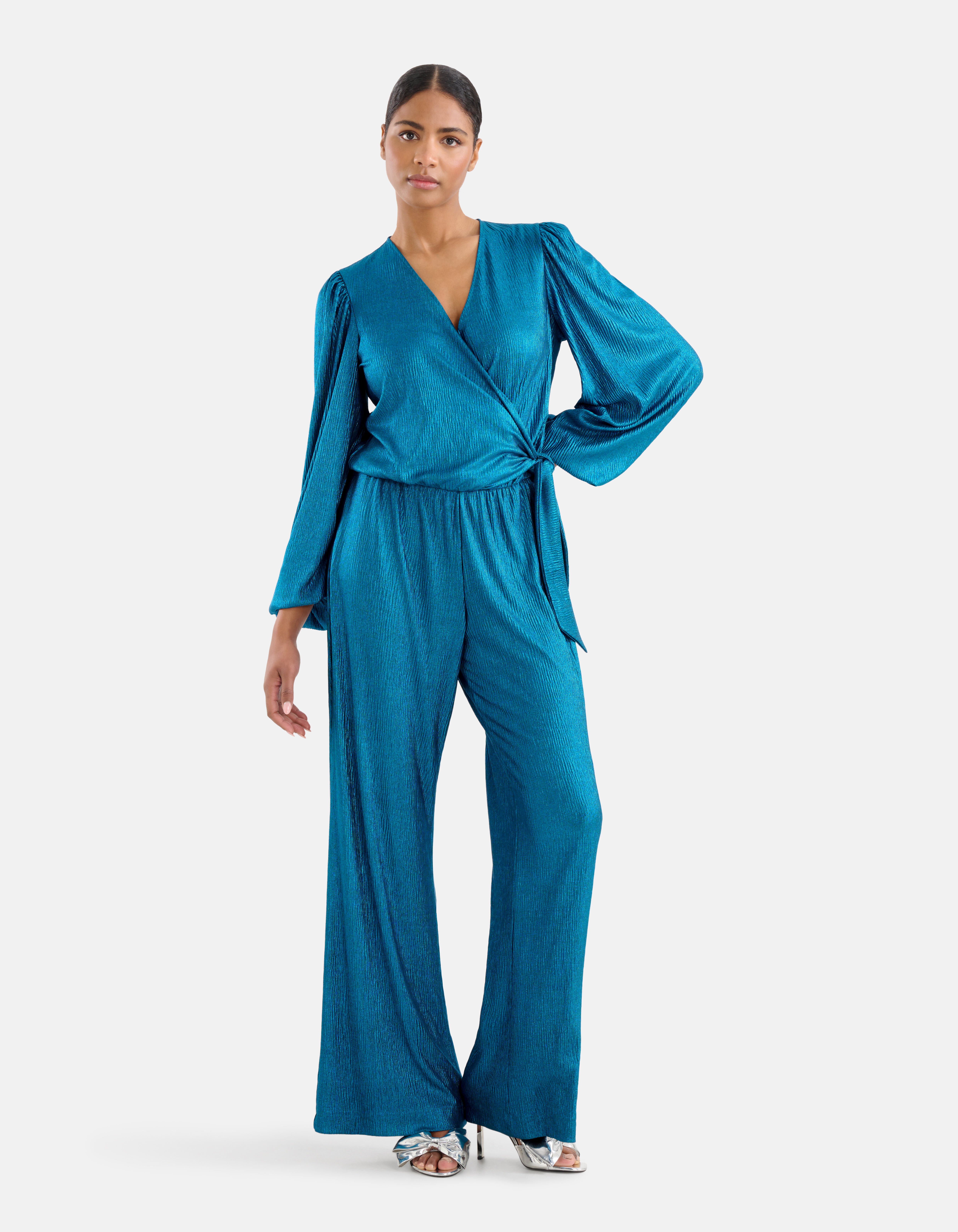 Metallic Crinkle Jumpsuit Blauw SHOEBY WOMEN