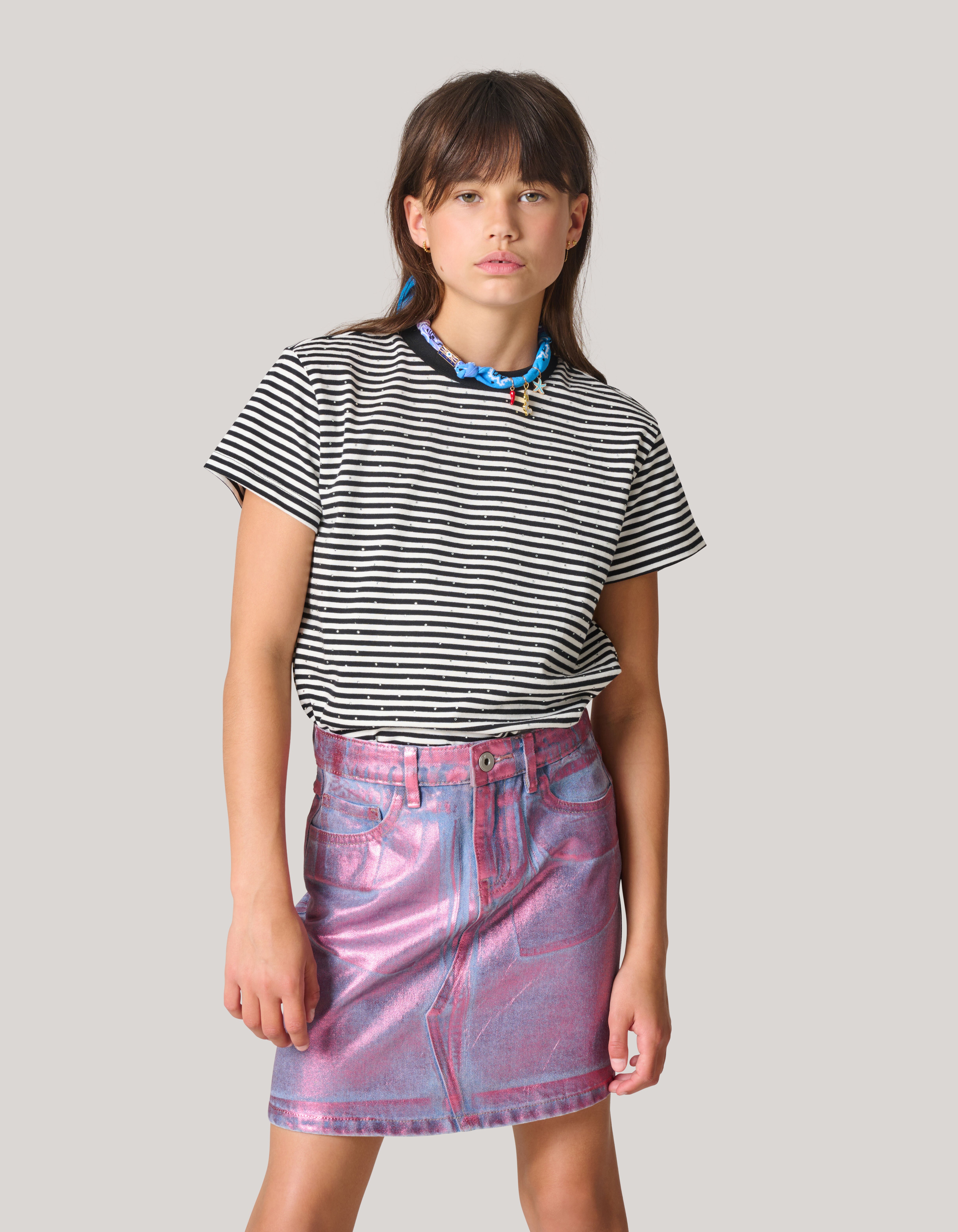 Metallic Denim Rok Roze SHOEBY GIRLS