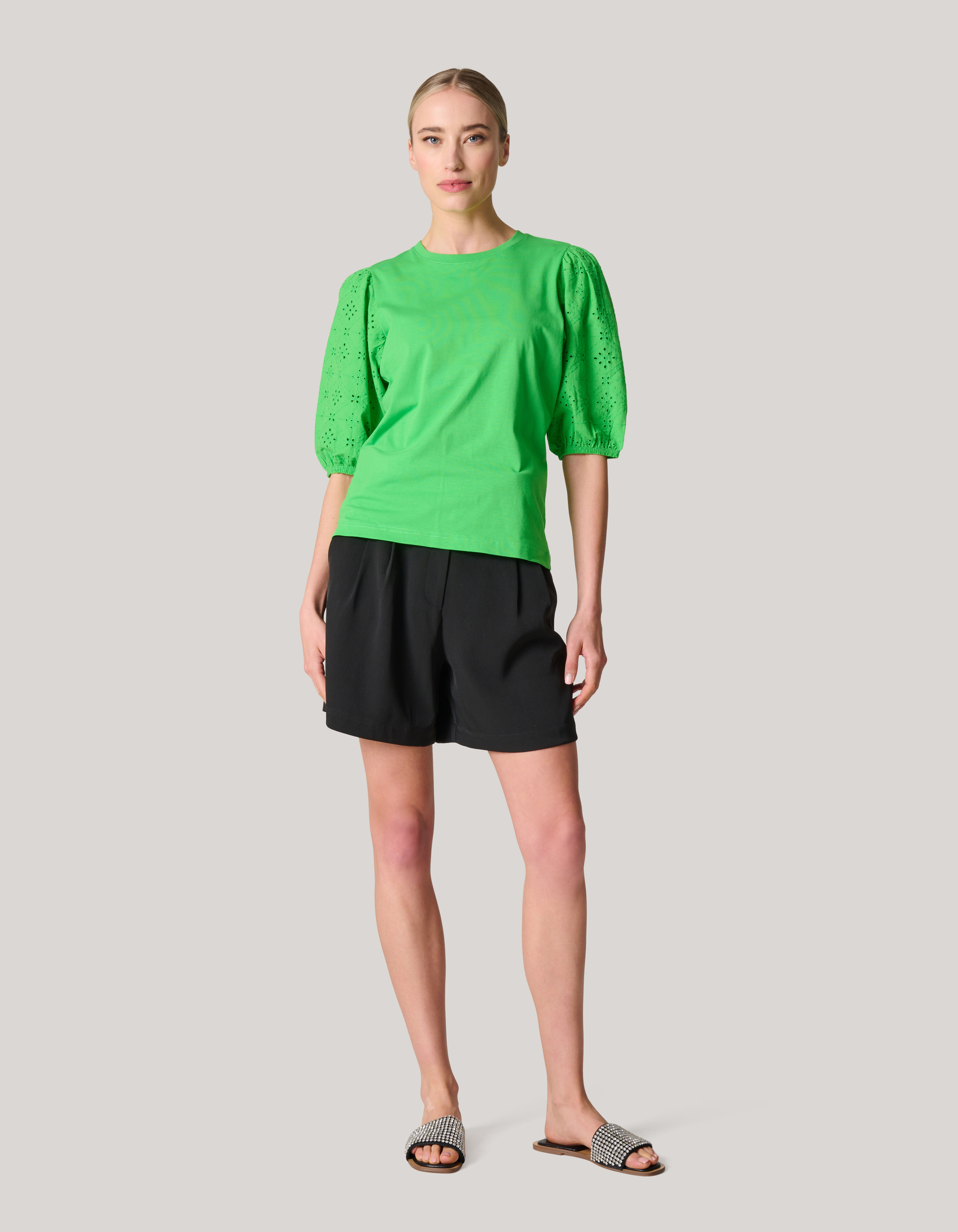 Embroidery Pofmouw T-shirt Groen SHOEBY WOMEN