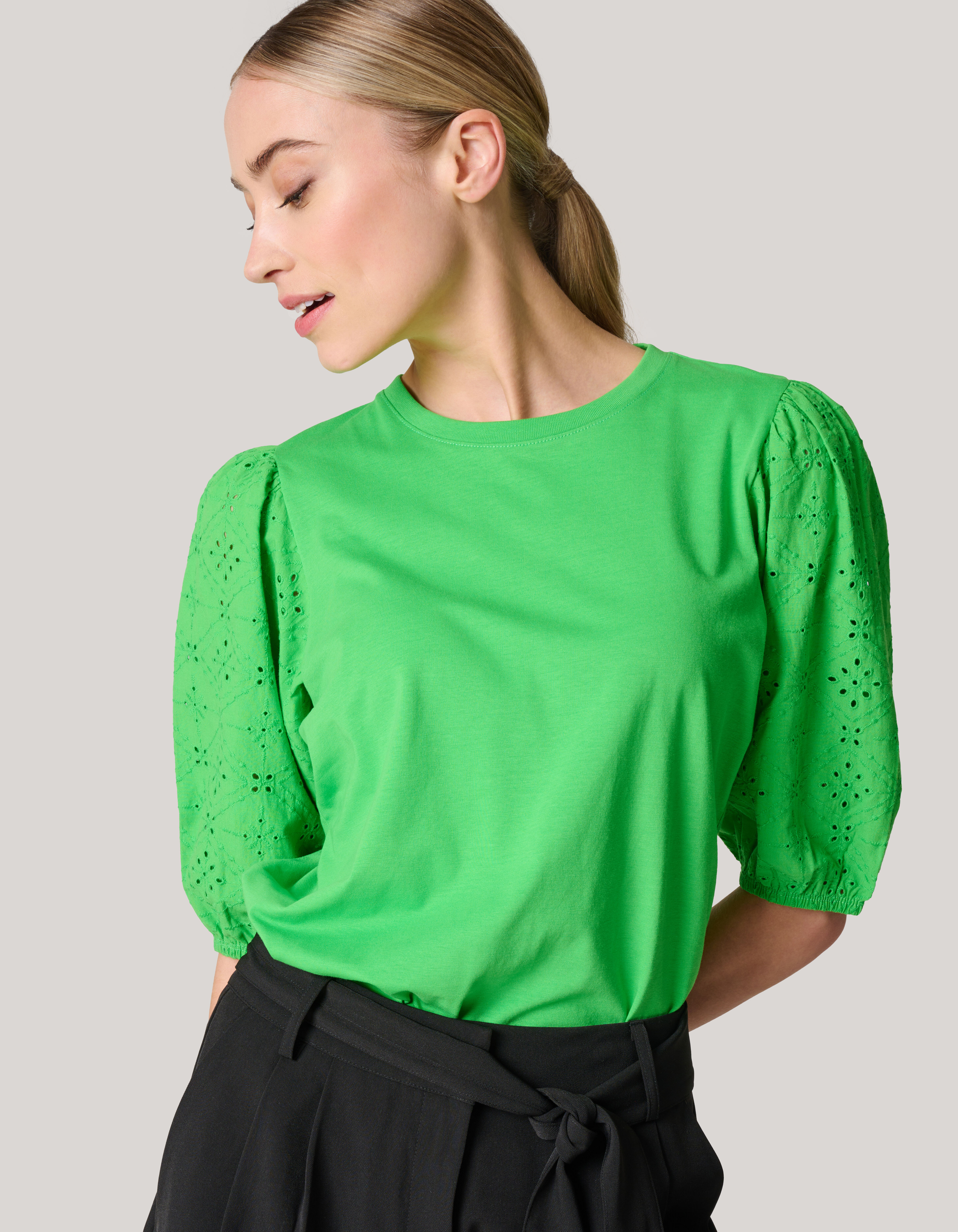 Embroidery Pofmouw T-shirt Groen SHOEBY WOMEN